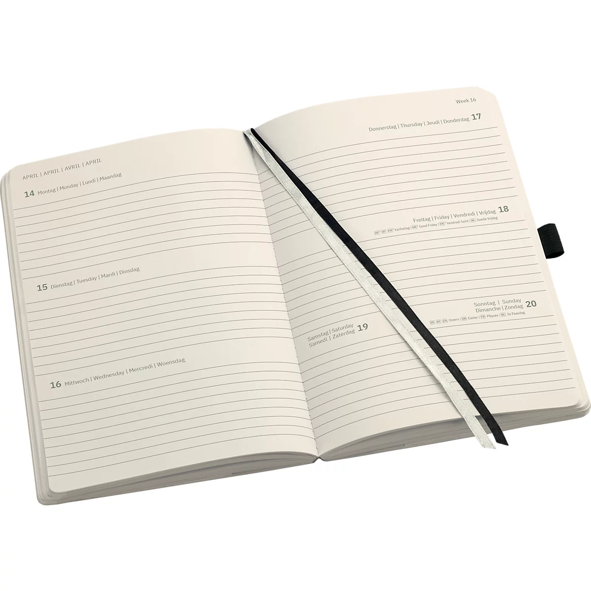 Sigel Wochen-Notiz-Kalender Conceptum 2024/2025, 256 Seiten, kariert, Softwave-Oberfläche, DE/EN/FR/NL, schwarz