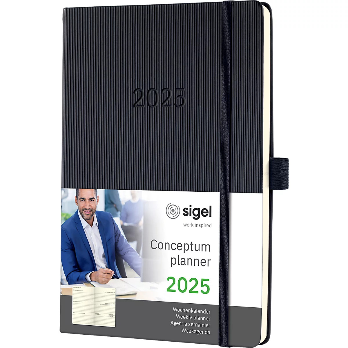 Sigel Wochenkalender 'Conceptum 2025', 192 Seiten, kariert, DIN A5, DE/EN/FR/NL, schwarz