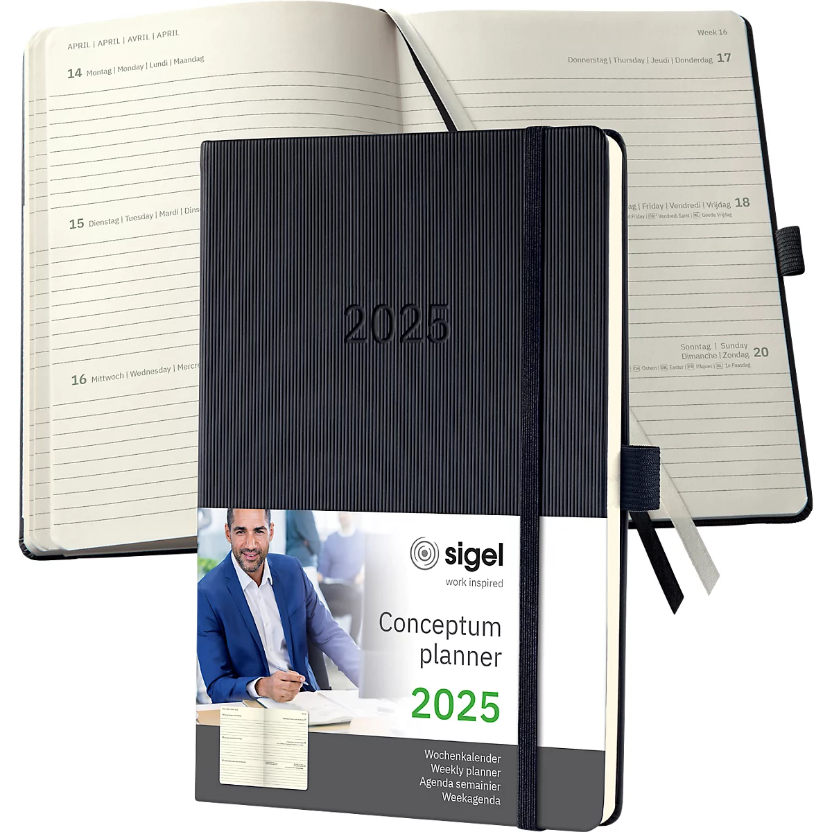 Sigel Wochenkalender 'Conceptum 2025', 192 Seiten, kariert, DIN A5, DE/EN/FR/NL, schwarz