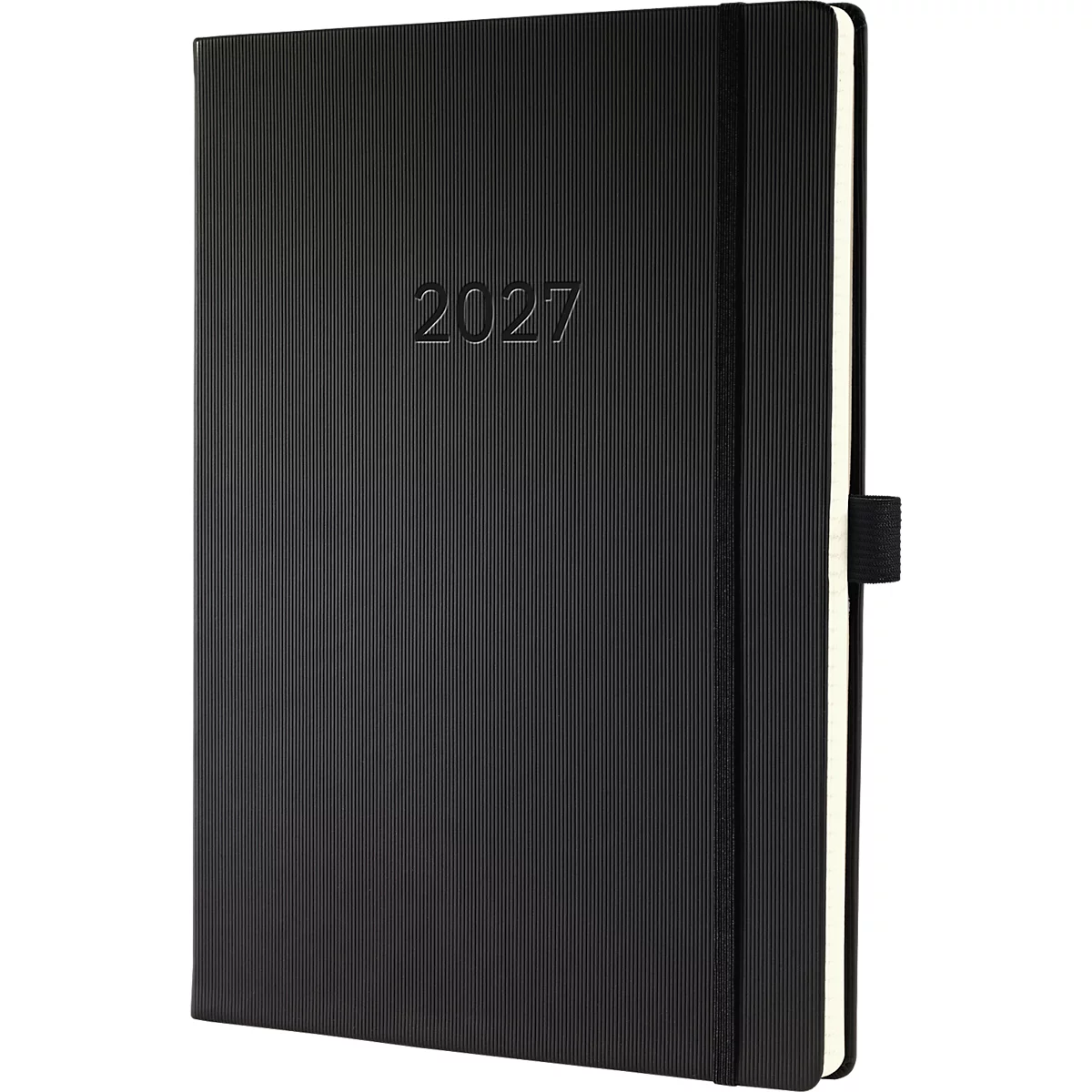 Schwarzes Notizbuch mit dem eingeprägten Jahr 2027.