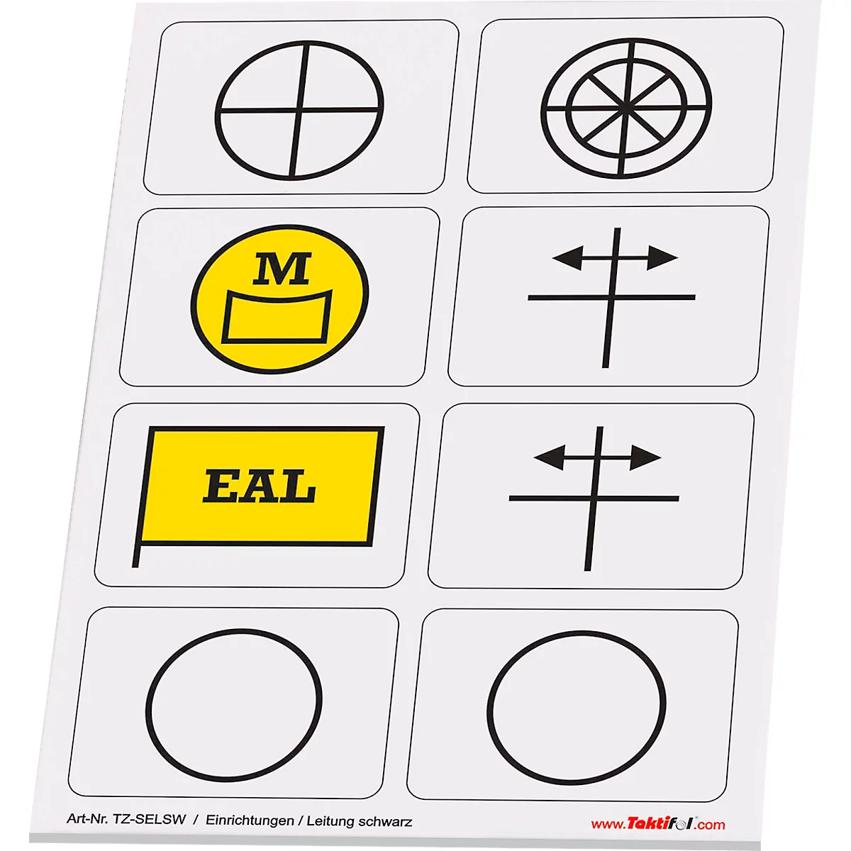Une feuille avec des symboles noirs sur des champs carrés. Certains champs sont marqués en jaune et comportent des lettres.