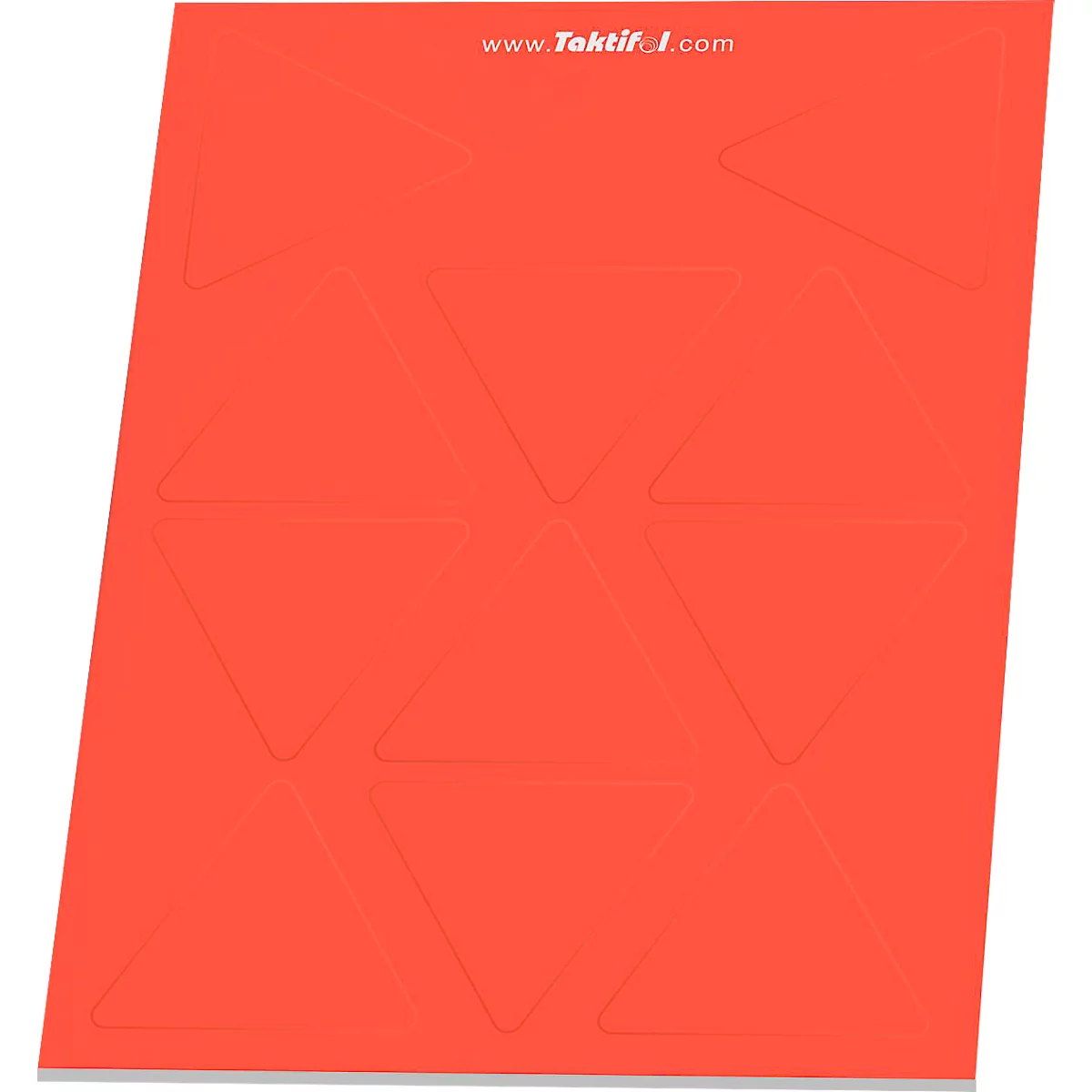 Feuille rouge avec triangles découpés. En haut, en blanc, "www.Taktif.com".