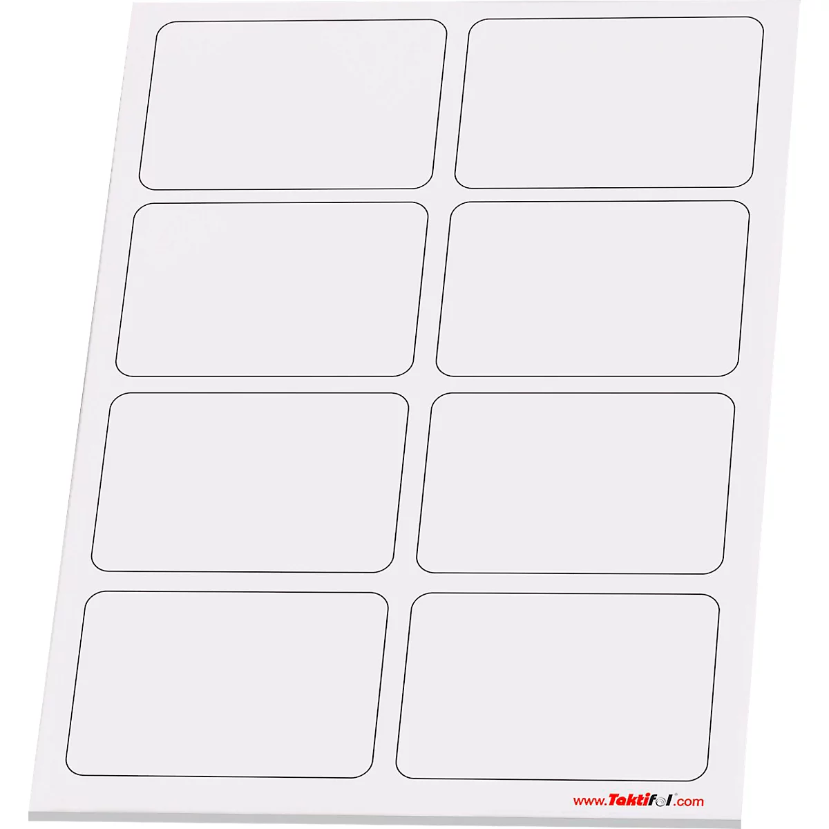 Feuille d'étiquettes blanche avec des coins arrondis. Impression : www.Tektif.com.