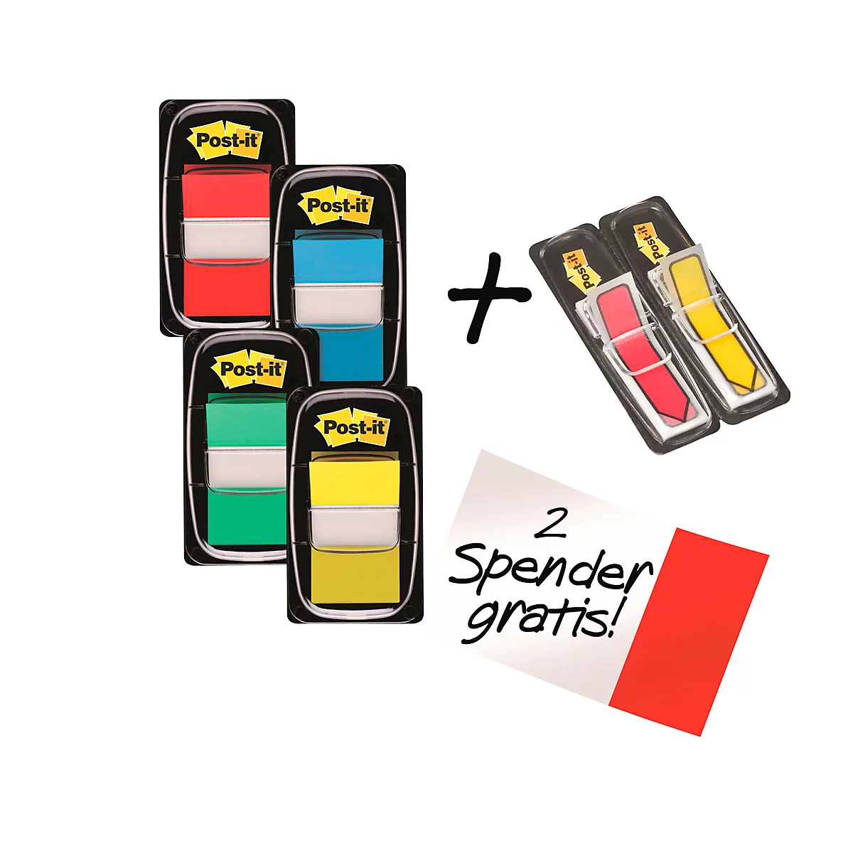 Signets auto-adhésifs Index I680-P6 Post-it®, coloris assortis, 25,4 x 43,2, 4 x 50 p. + flèche de marquage