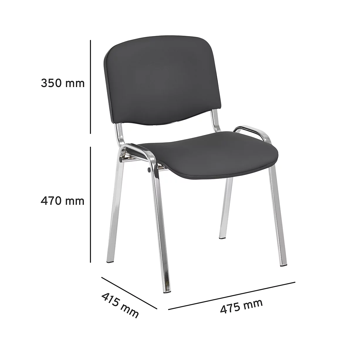 Silla apilable ISO Basic, cuero sintético, resistente a los desinfectantes, armazón cromado