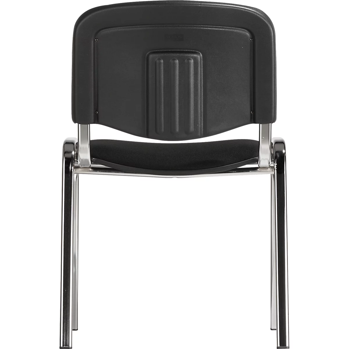 Silla apilable ISO Basic, sin reposabrazos, base de 4 patas, revestimiento de tela, apilable hasta 12 piezas, ancho 545 x fondo 560 x alto 820 mm, revestimiento negro, marco de aluminio plateado