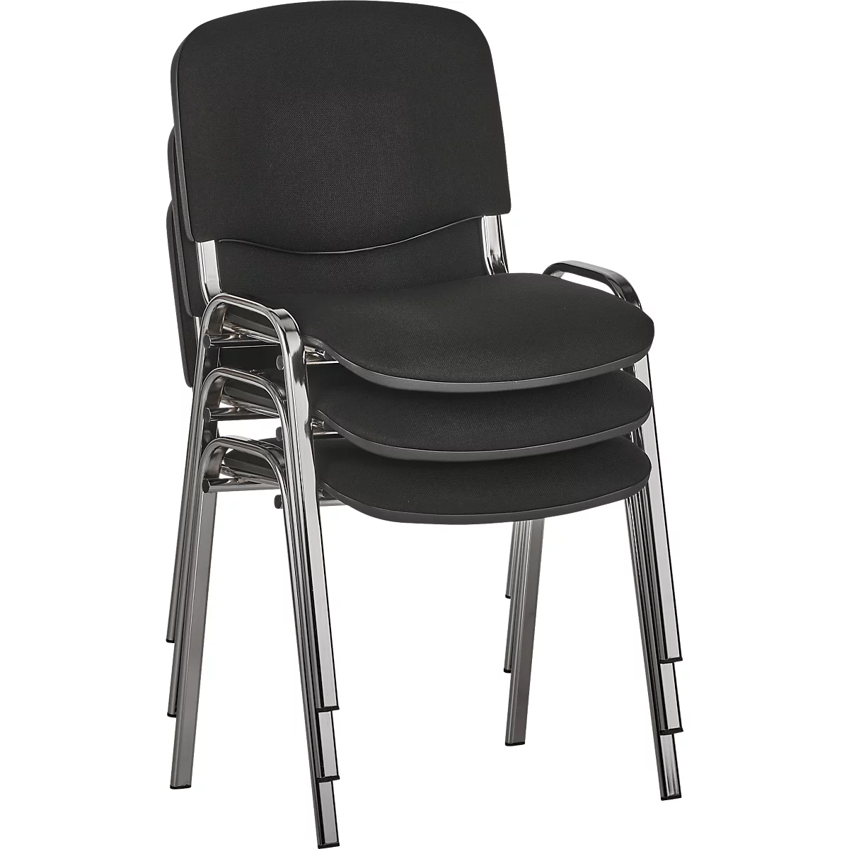 Silla apilable ISO Basic, sin reposabrazos, base de 4 patas, revestimiento de tela, apilable hasta 12 piezas, ancho 545 x fondo 560 x alto 820 mm, revestimiento negro, marco de aluminio plateado