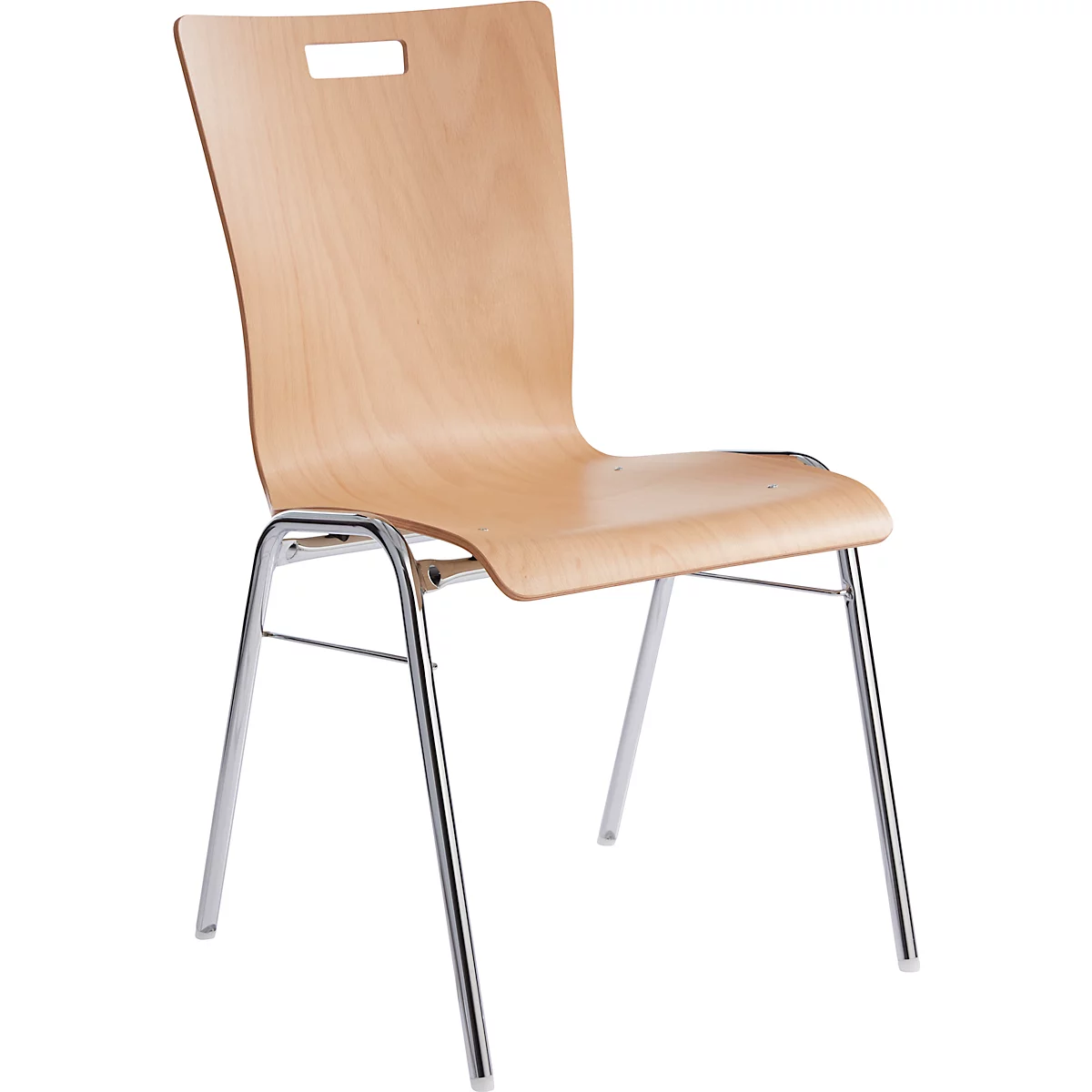 Silla apilable Schäfer Shop Select natural, apilable hasta 10 piezas, resistente a la desinfección, sin tapizado de tela, An 430 x P 410 x Al 450 mm, madera y acero