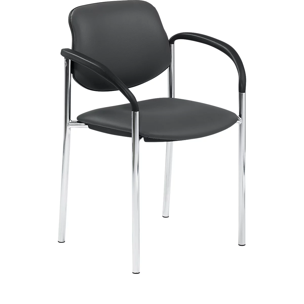 Silla apilable Styl, con reposabrazos, cuero auténtico, negro, apilable hasta 6 unidades