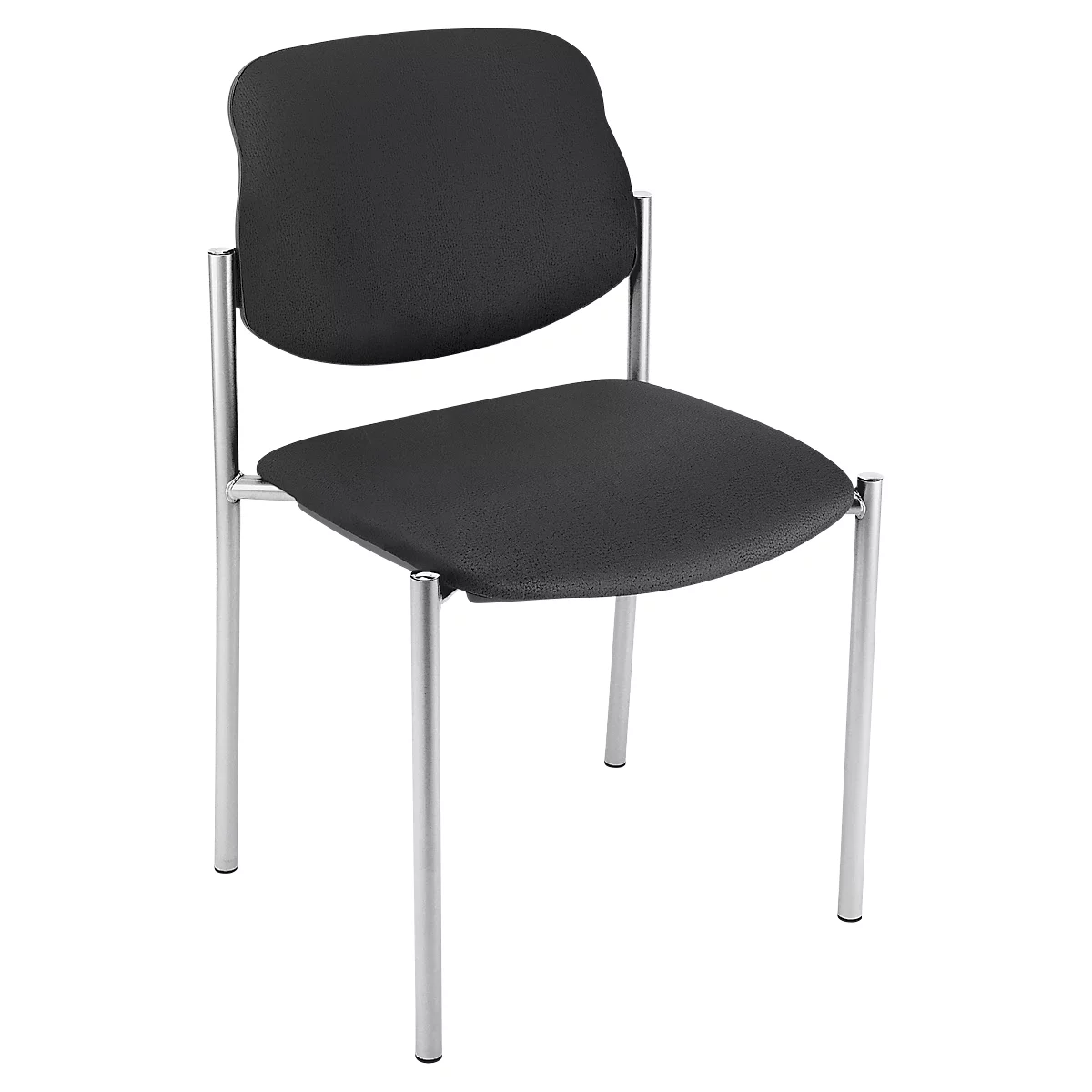 Silla apilable Styl, sin reposabrazos, cuero auténtico, negro, apilable hasta 6 unidades