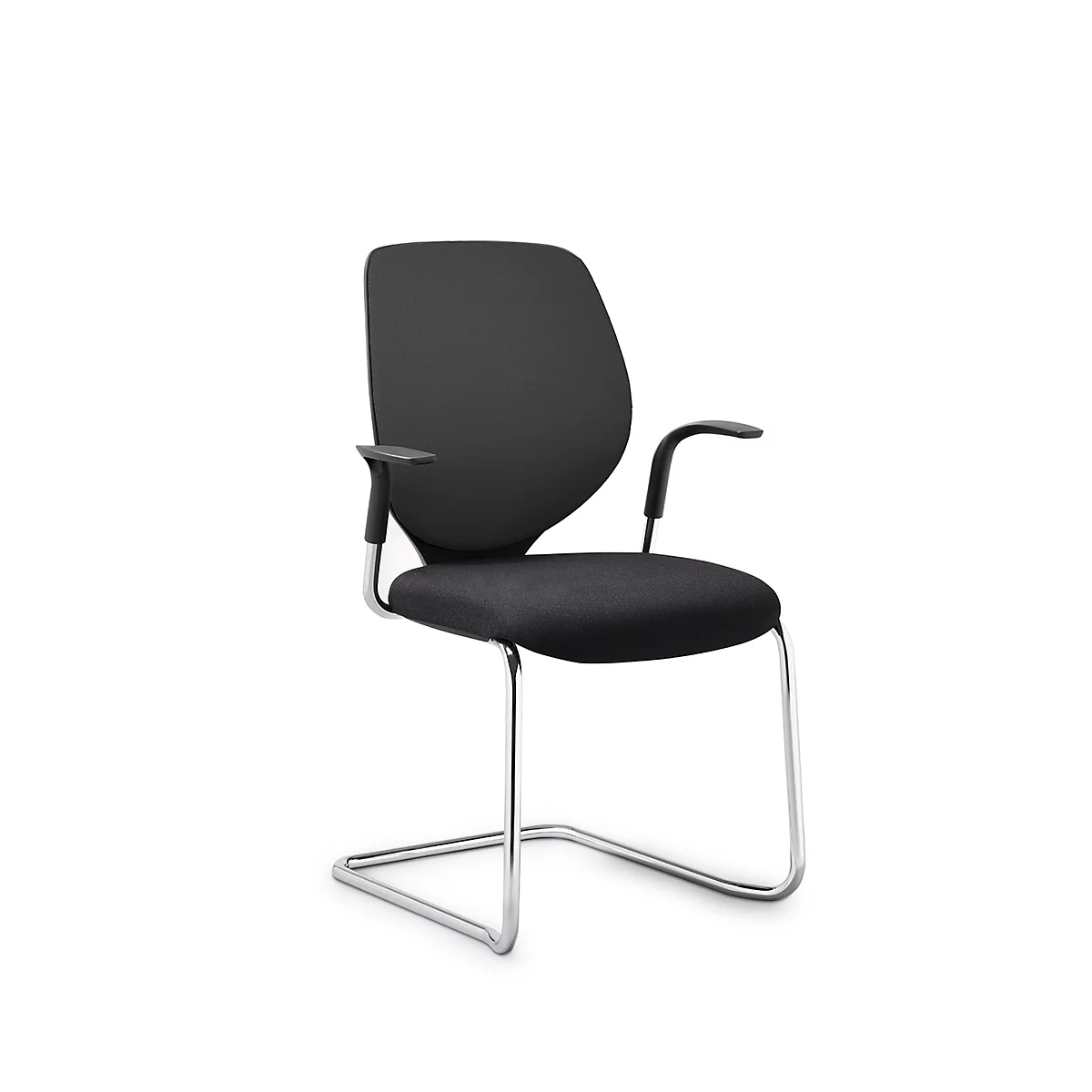 Silla cantilever GIROFLEX 353, con respaldo de malla, tubo de acero de precisión, apilable, con reposabrazos, negro/negro