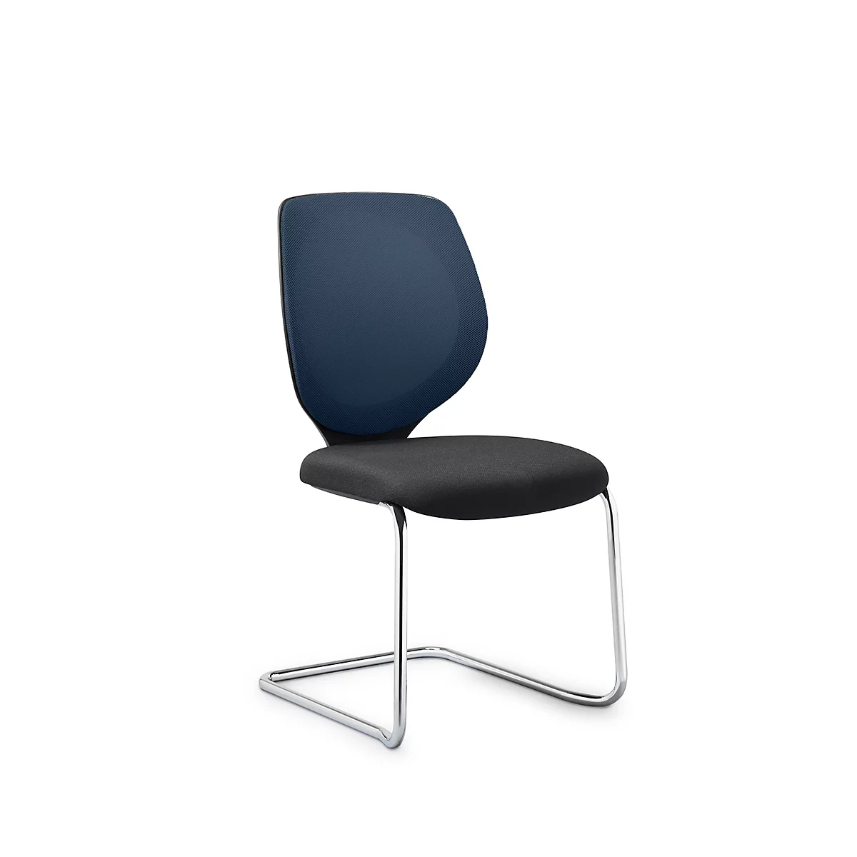 Silla cantilever GIROFLEX 353, con respaldo de malla, tubo de acero de precisión, apilable, sin reposabrazos, azul/negro