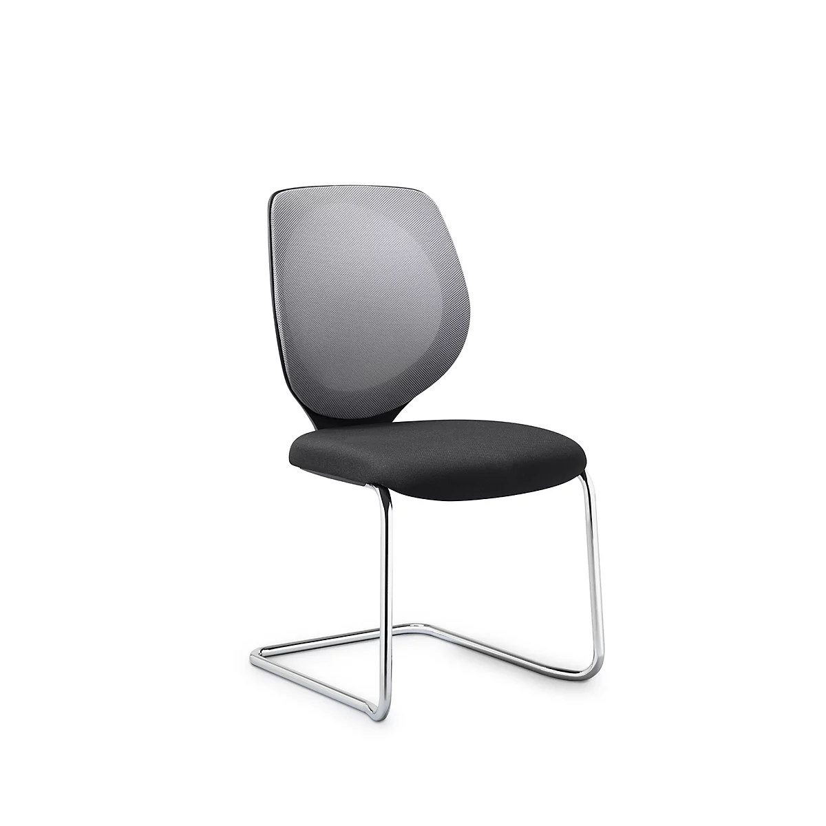 Silla cantilever GIROFLEX 353, con respaldo de malla, tubo de acero de precisión, apilable, sin reposabrazos, gris/negro