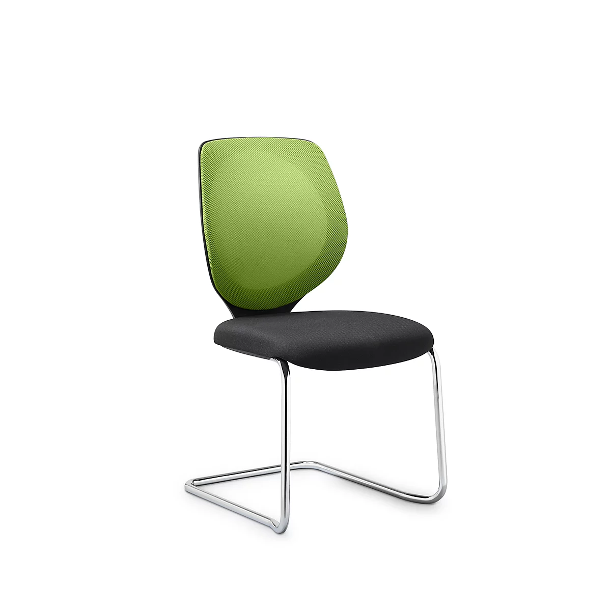 Silla cantilever GIROFLEX 353, con respaldo de malla, tubo de acero de precisión, apilable, sin reposabrazos, verde/negro