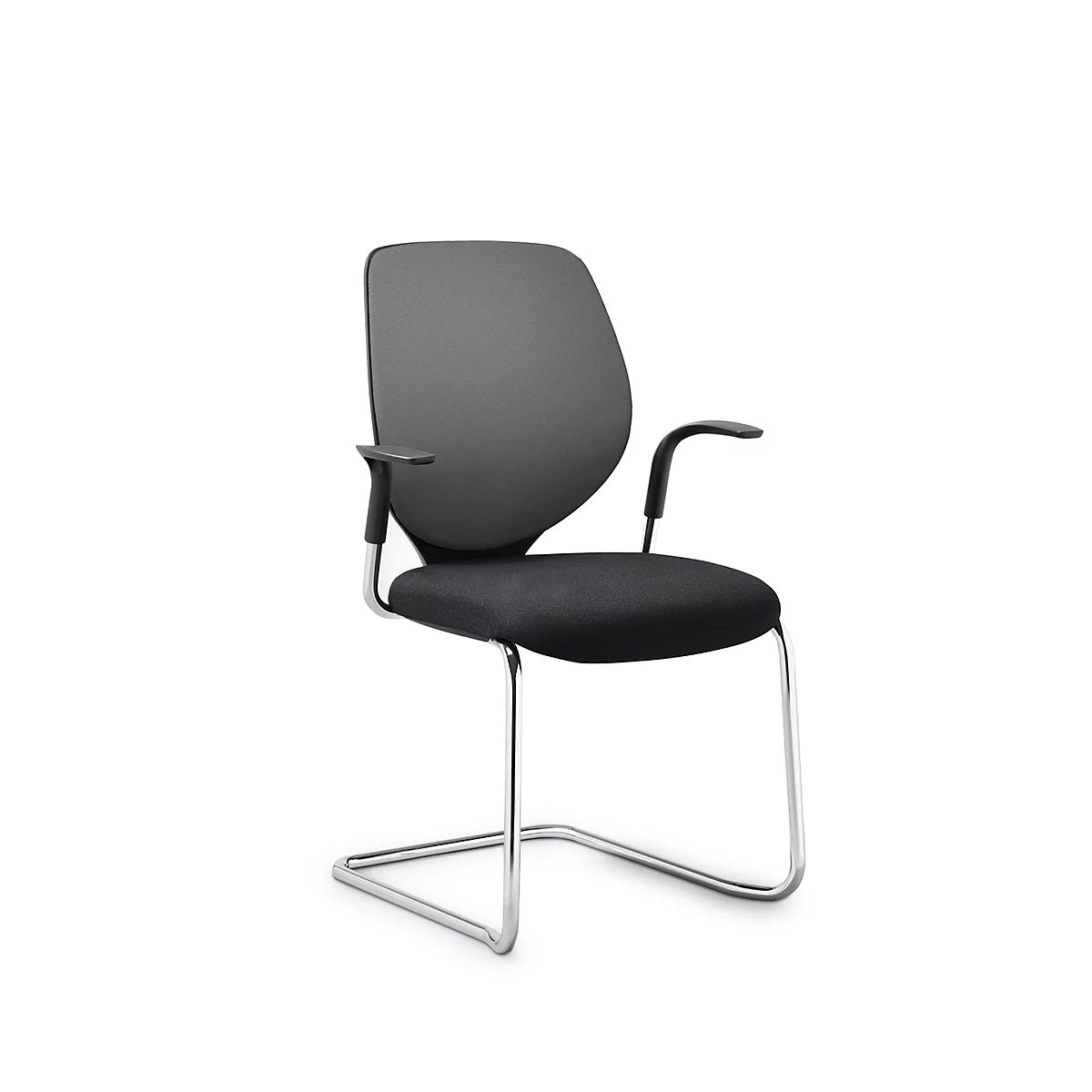 Silla cantilever GIROFLEX 353, respaldo acolchado, tubo de acero de precisión, apilable, con reposabrazos, gris/negro