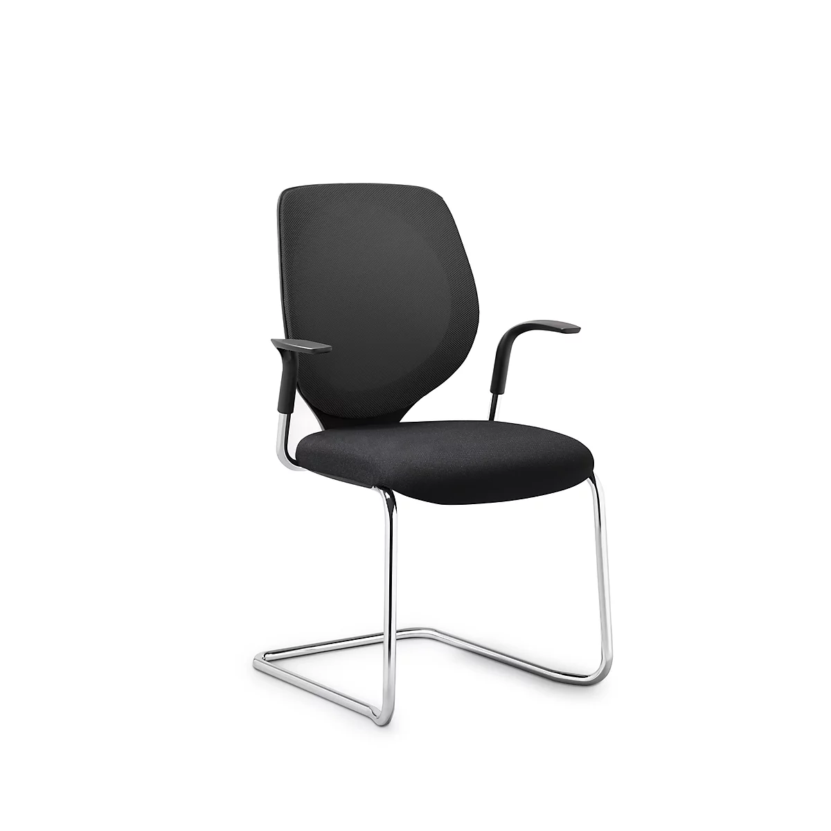 Silla cantilever GIROFLEX 353, respaldo acolchado, tubo de acero de precisión, apilable, con reposabrazos, negro/negro