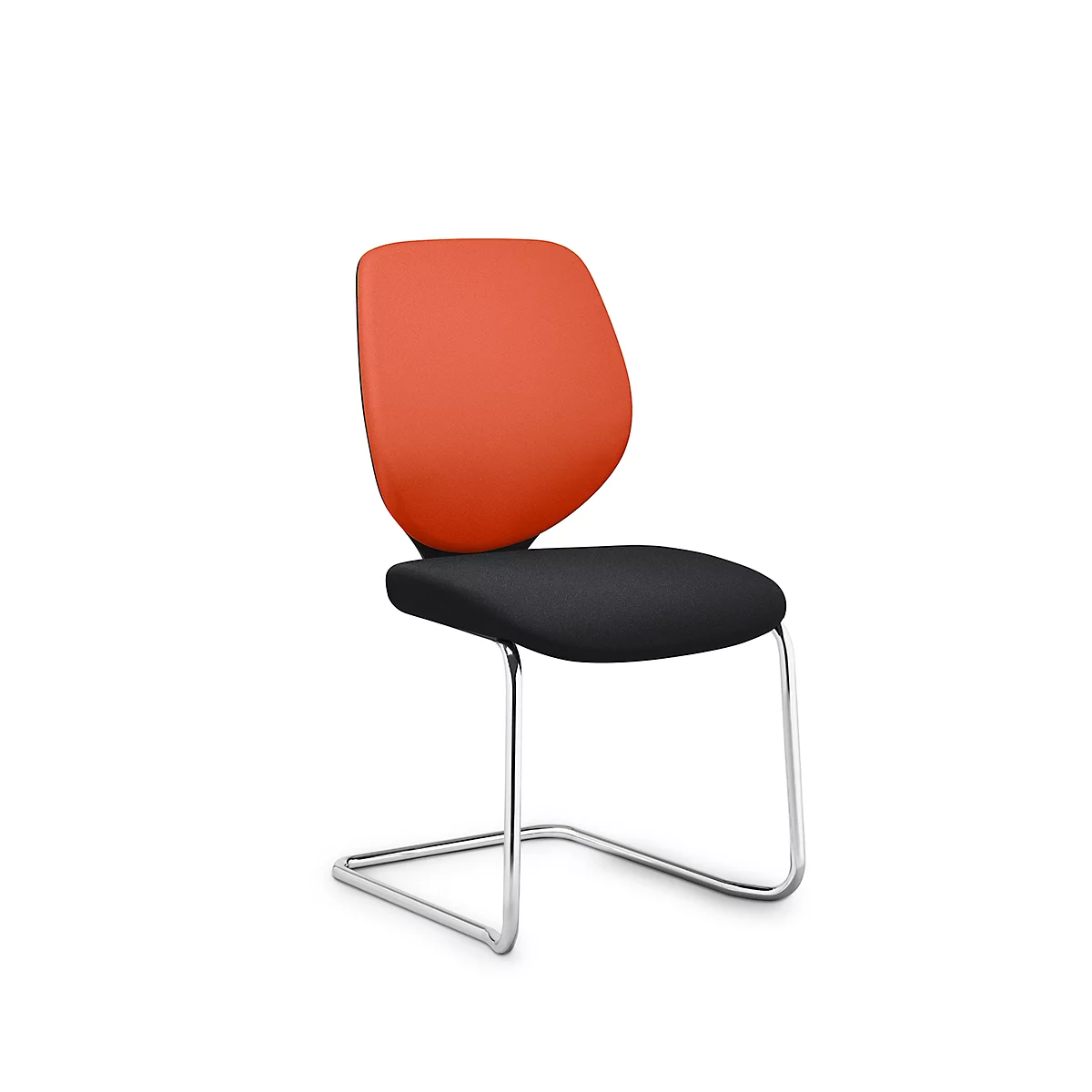 Silla cantilever GIROFLEX 353, respaldo acolchado, tubo de acero de precisión, apilable, sin reposabrazos, naranja/negro