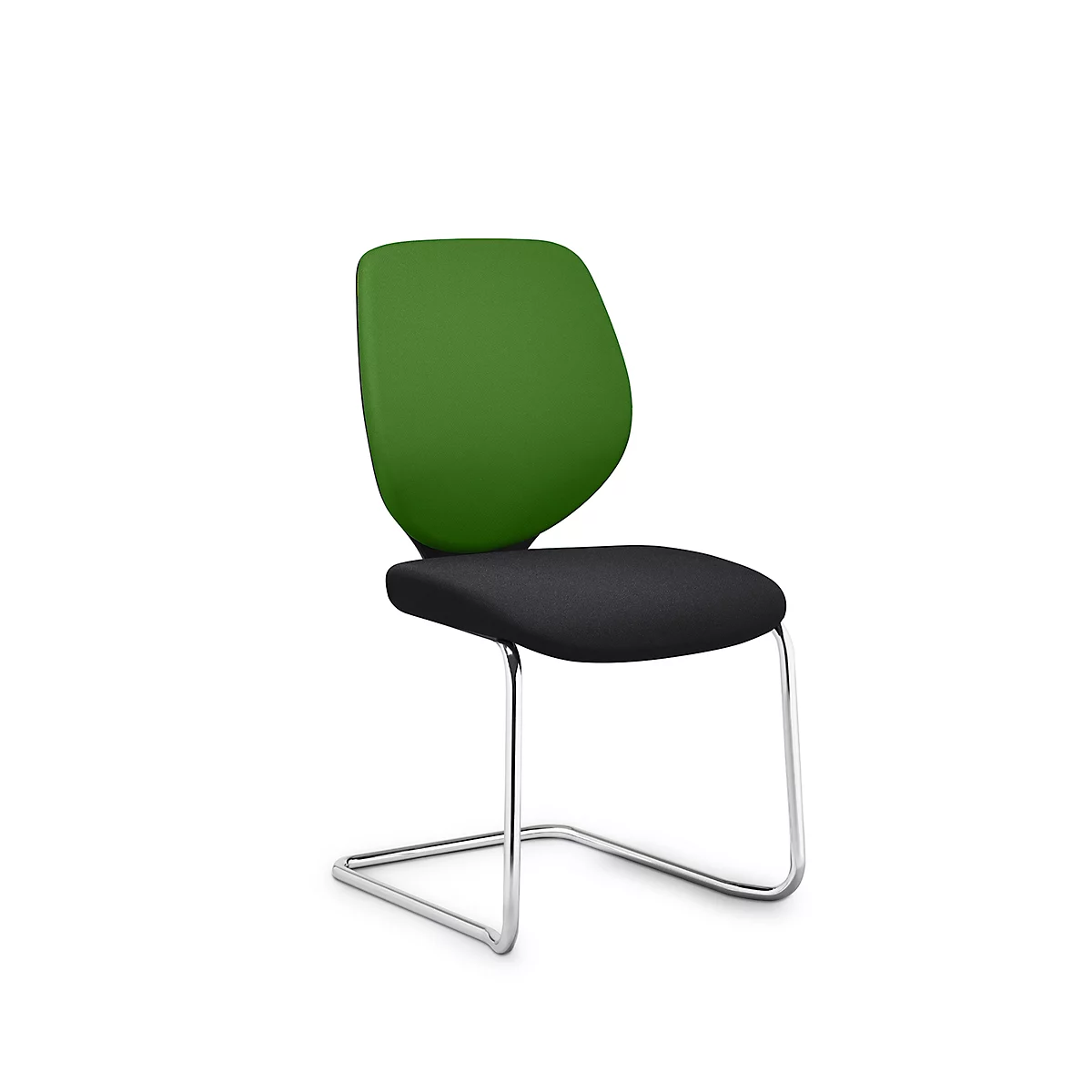 Silla cantilever GIROFLEX 353, respaldo acolchado, tubo de acero de precisión, apilable, sin reposabrazos, verde/negro