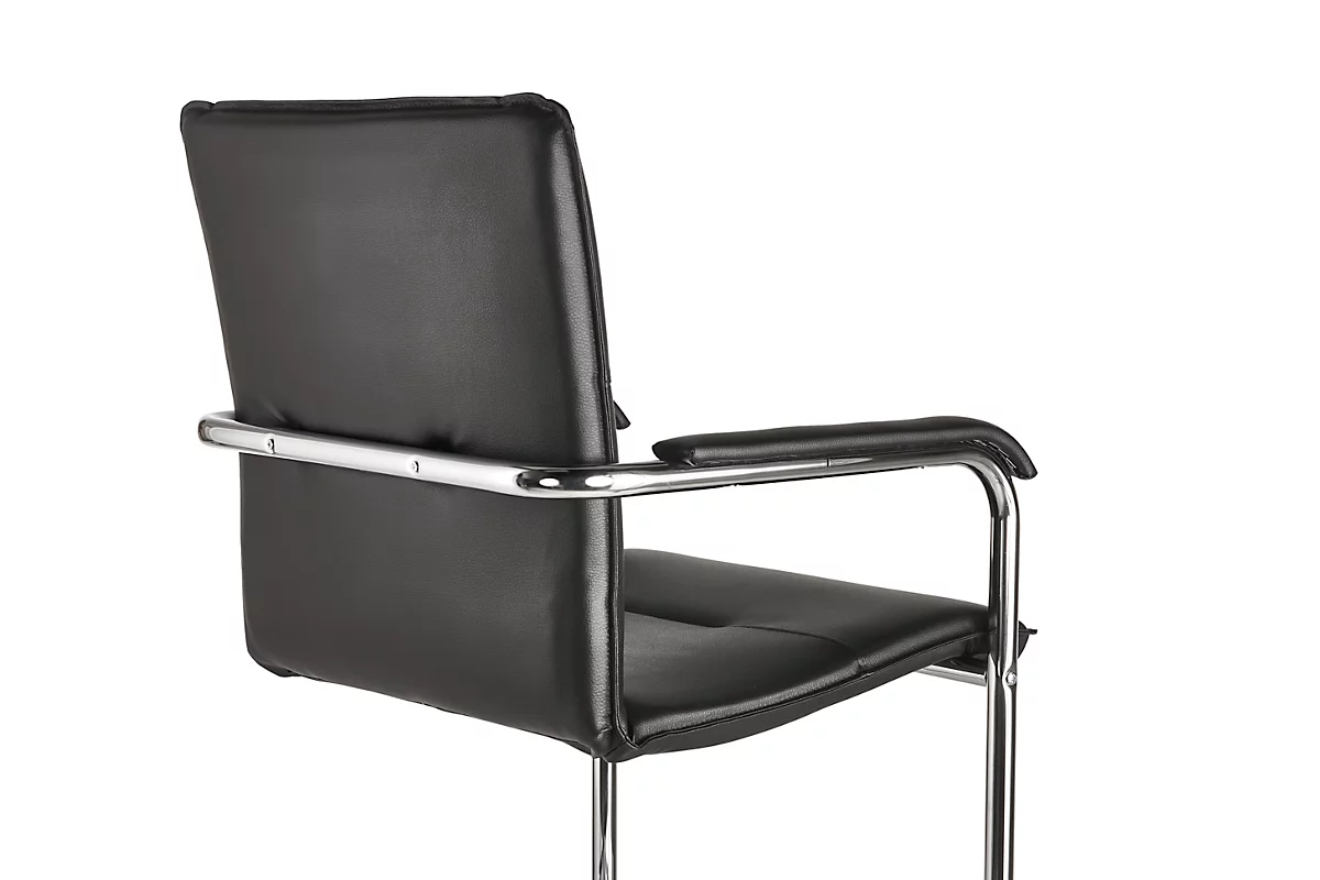 Silla cantilever Rumba, cuero auténtico, negro