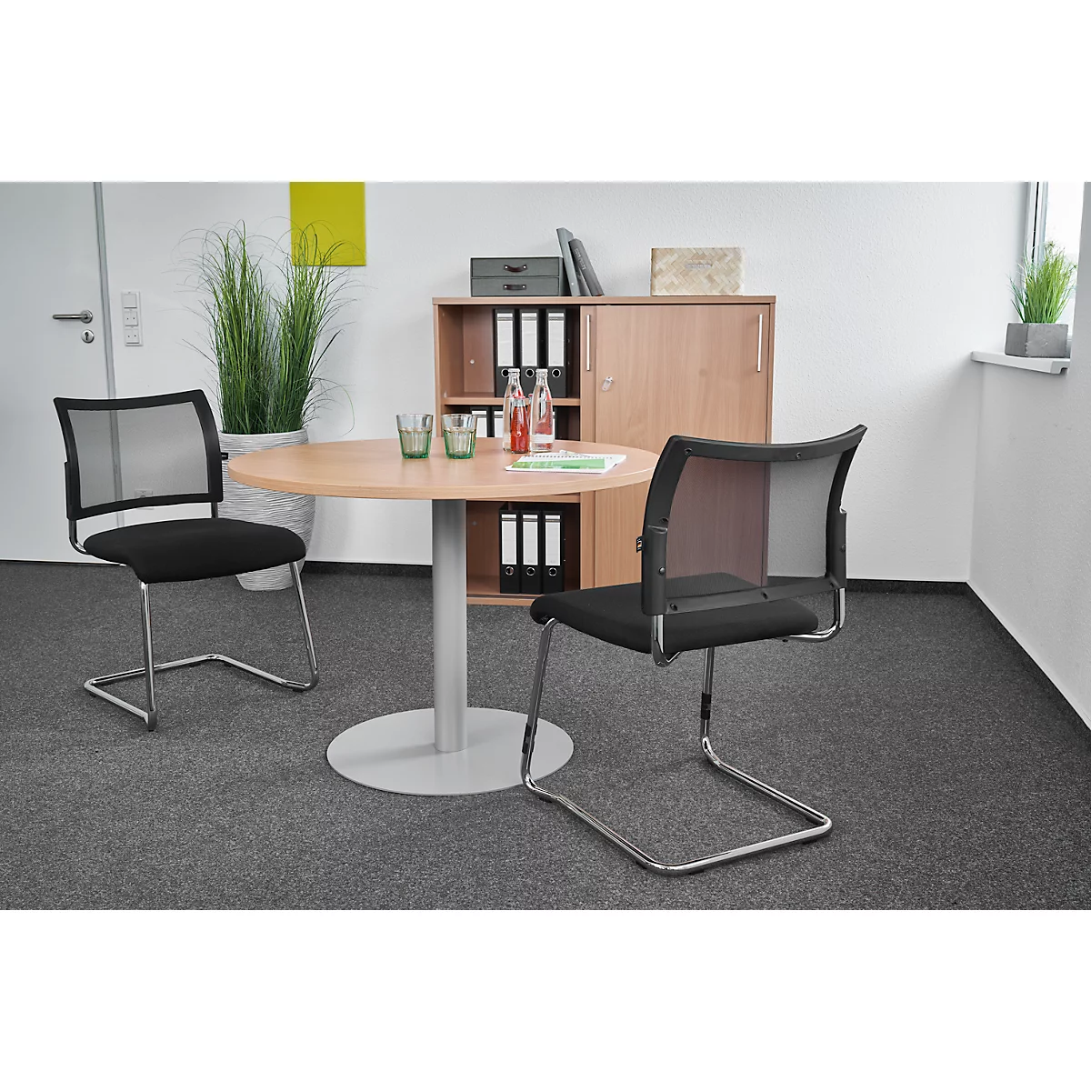 Silla cantilever SEAT POINT, malla, sin reposabrazos, apilable, juego de 2, negro