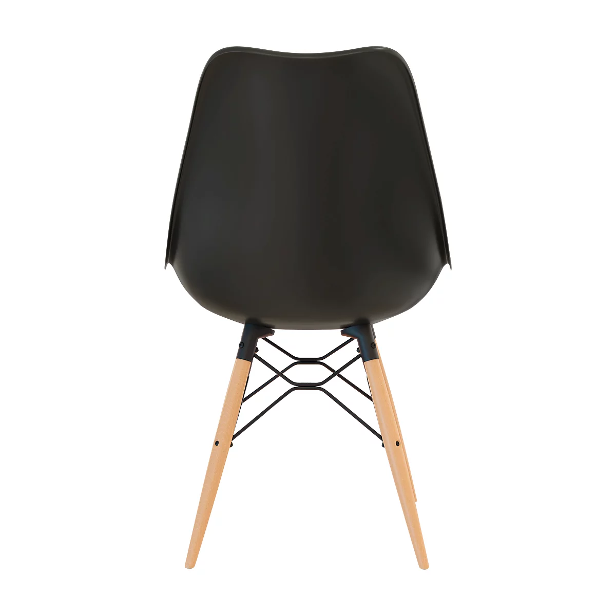 Silla con carcasa DOGEWOOD, plástico, con patas de madera, cojín de asiento negro