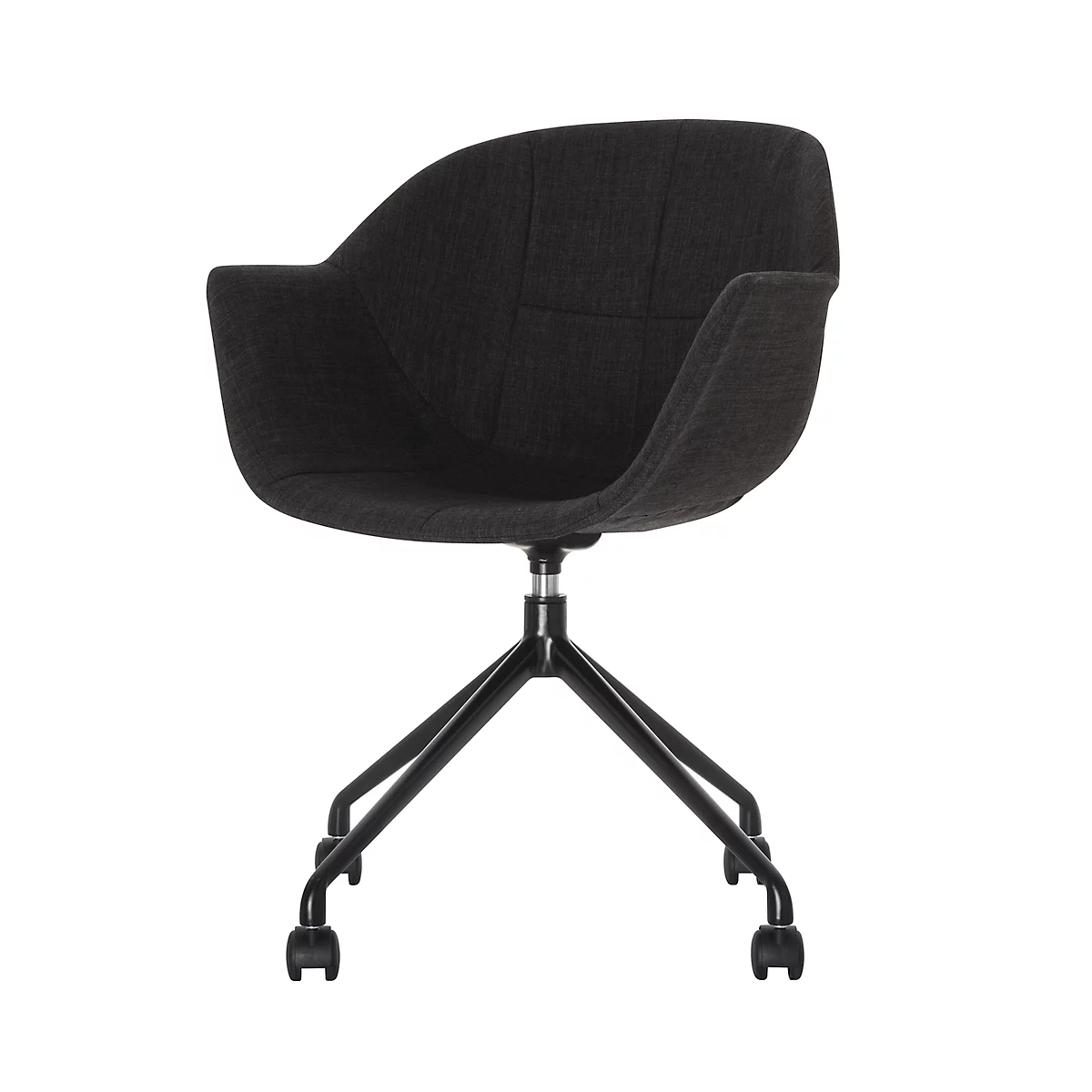 Silla con carcasa Gant, An 620 x P 575 x Al 850 mm, giratorio 360°, ruedas, acolchado, polipropileno y acero barnizado, ant./negro