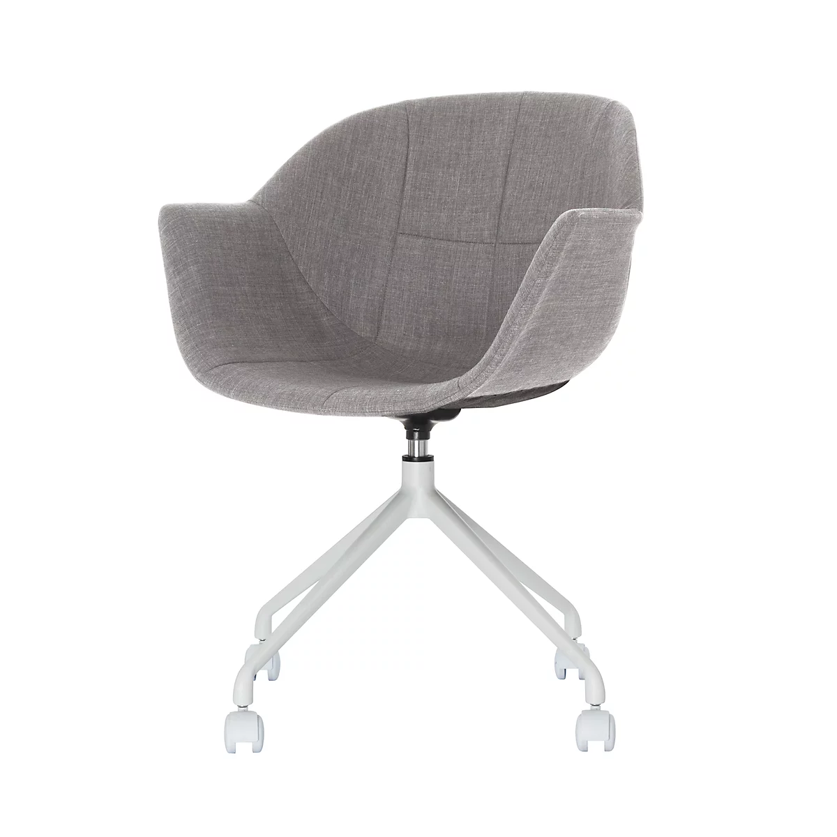 Silla con carcasa Gant, An 620 x P 575 x Al 850 mm, giratorio 360°, ruedas, acolchado, polipropileno y acero barnizado, gris/blanco