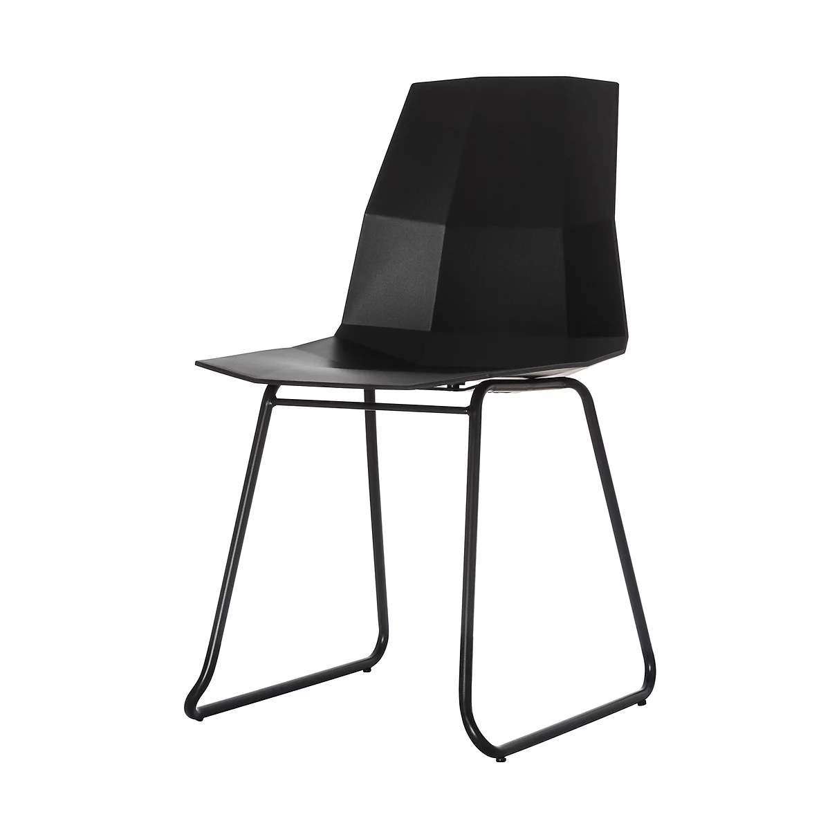 Silla con carcasa Paperflow CUBE, acero barnizado, carcasa de asiento plástico, altura del asiento 460 mm, juego de 2, negro