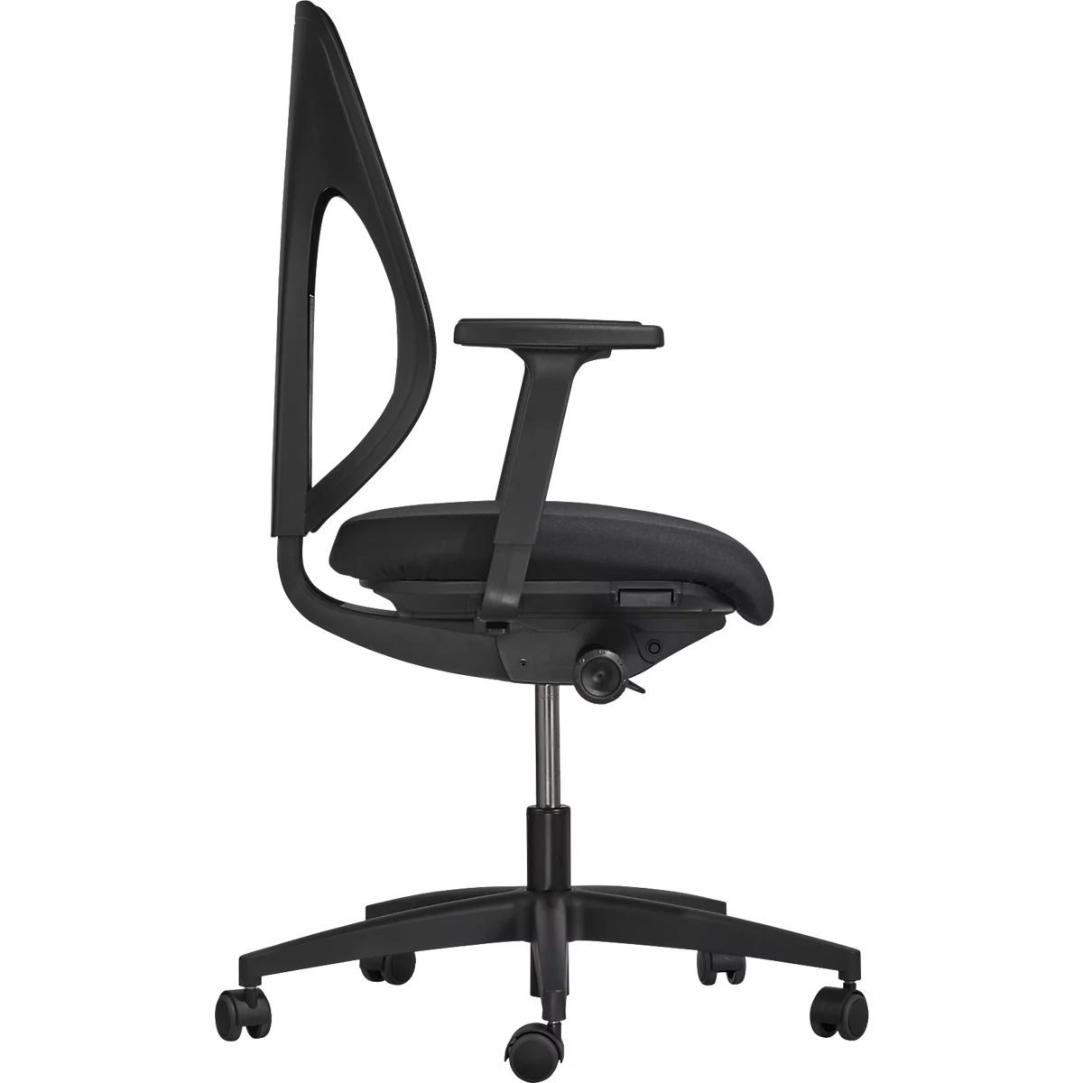 Silla de oficina Giroflex 353, con reposabrazos, mecanismo autosincrónico, asiento contorneado, respaldo de malla 3D, negro/negro