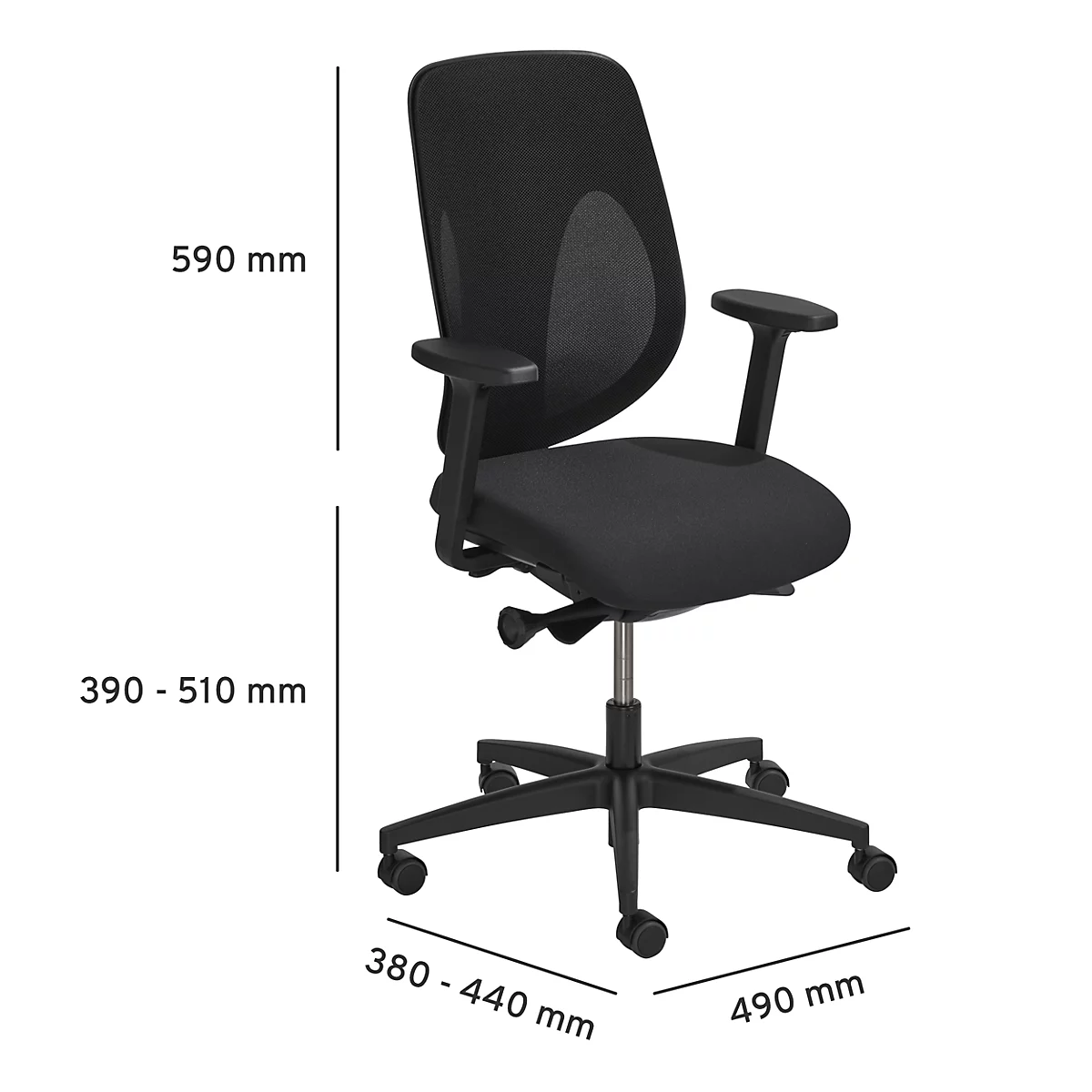 Silla de oficina Giroflex 353, con reposabrazos, mecanismo autosincrónico, asiento contorneado, respaldo de malla 3D, negro/negro