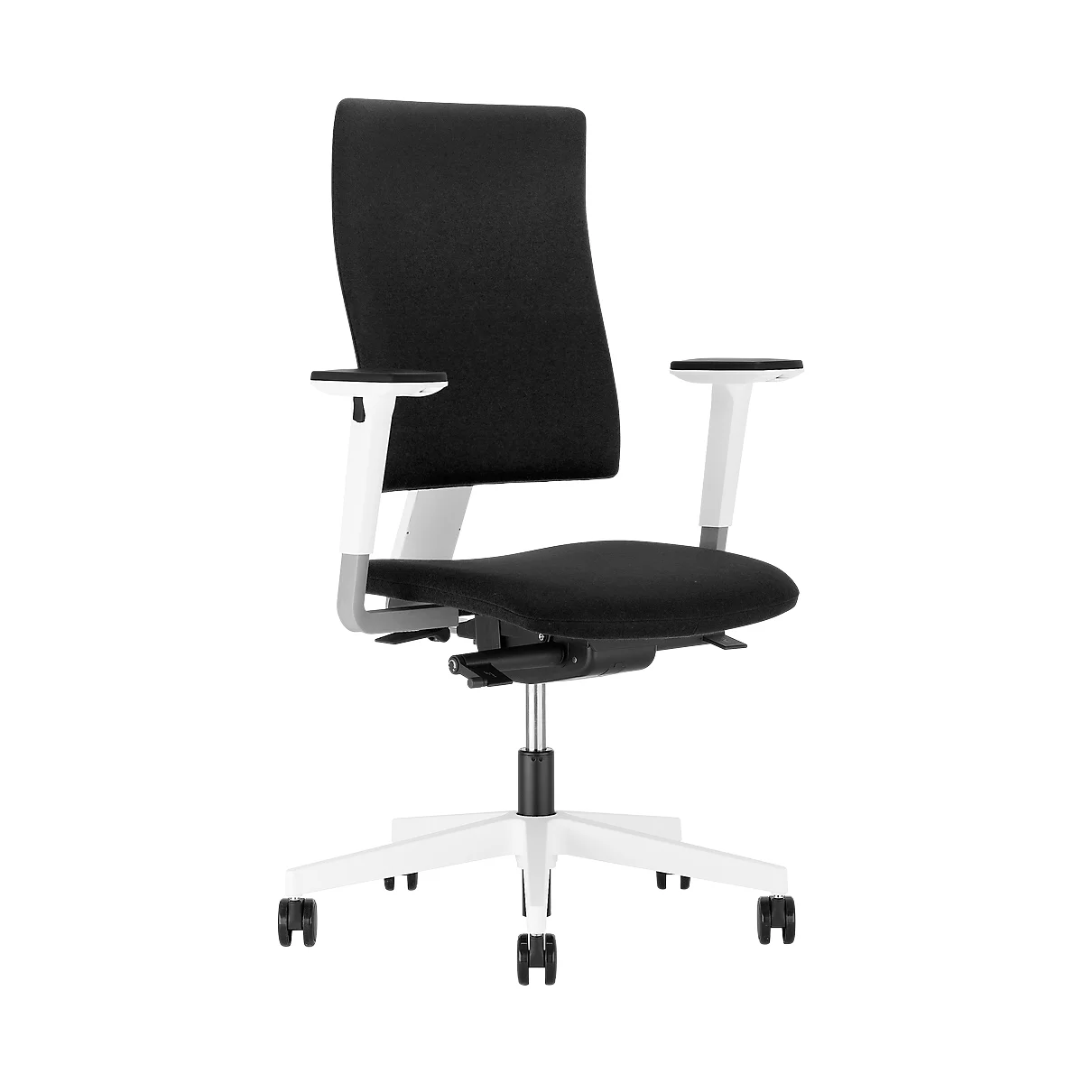 Silla de oficina NowyStyl 4ME, mecanismo sincronizado, sin reposabrazos, respaldo ajustable en altura, blanco/negro