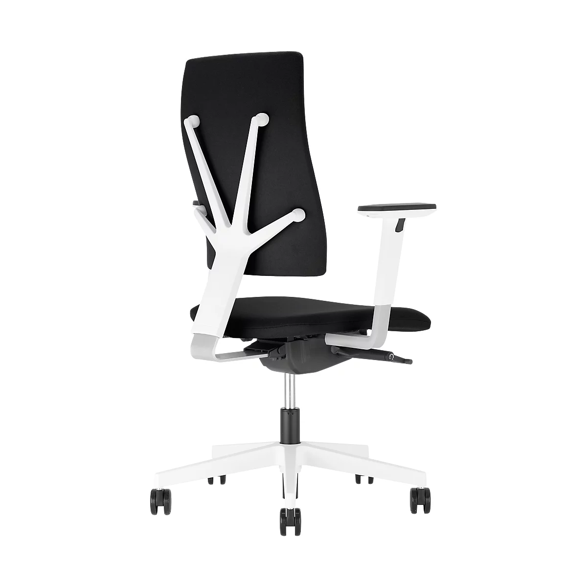 Silla de oficina NowyStyl 4ME, mecanismo sincronizado, sin reposabrazos, respaldo ajustable en altura, blanco/negro