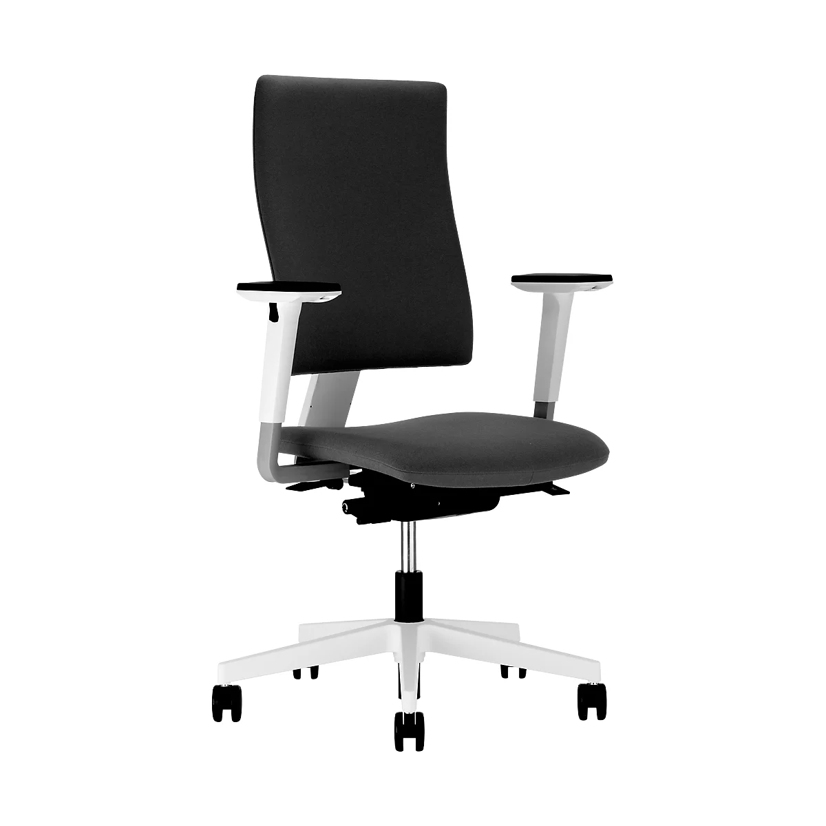 Silla de oficina NowyStyl 4ME, mecanismo sincronizado, sin reposabrazos, respaldo ajustable en altura, blanco/negro