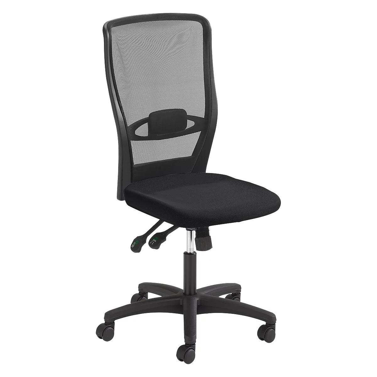 Silla de oficina Prosedia YOUNICO PLUS 8 Diseño, mecanismo sincronizado, sin reposabrazos, soporte lumbar, negro/negro