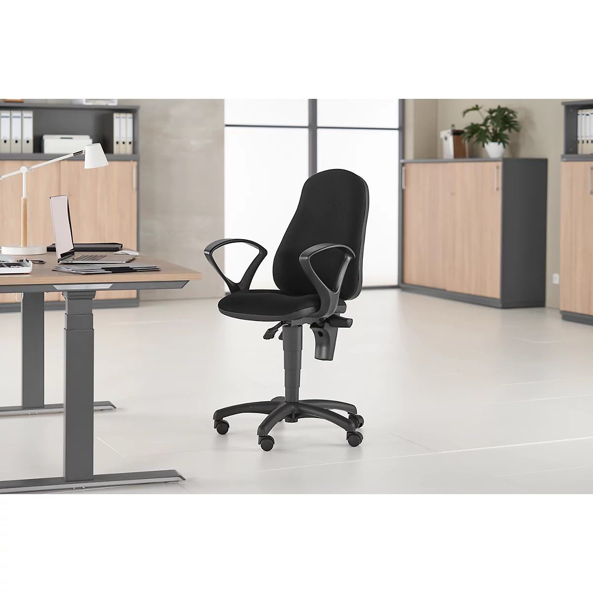 Silla de oficina Punkt Ergo, contacto permanente, con reposabrazos, respaldo ergonómico, asiento ancho, negro 