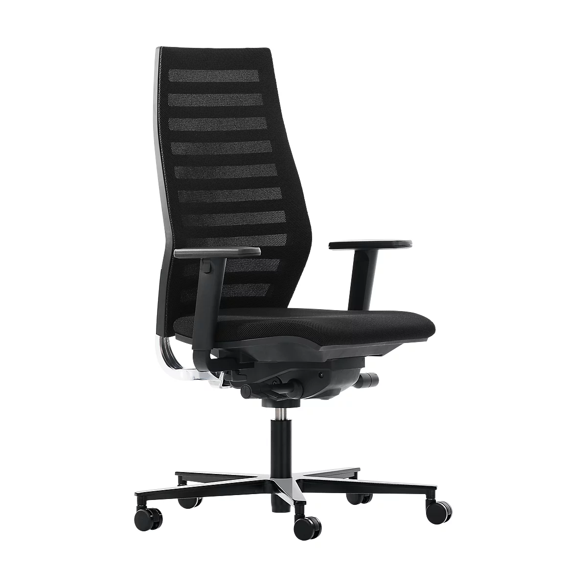 Silla de oficina R 12, con reposabrazos, armazón negro, negro