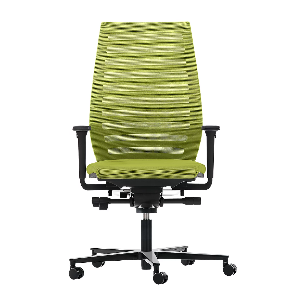 Silla de oficina R 12, con reposabrazos, armazón negro, verde