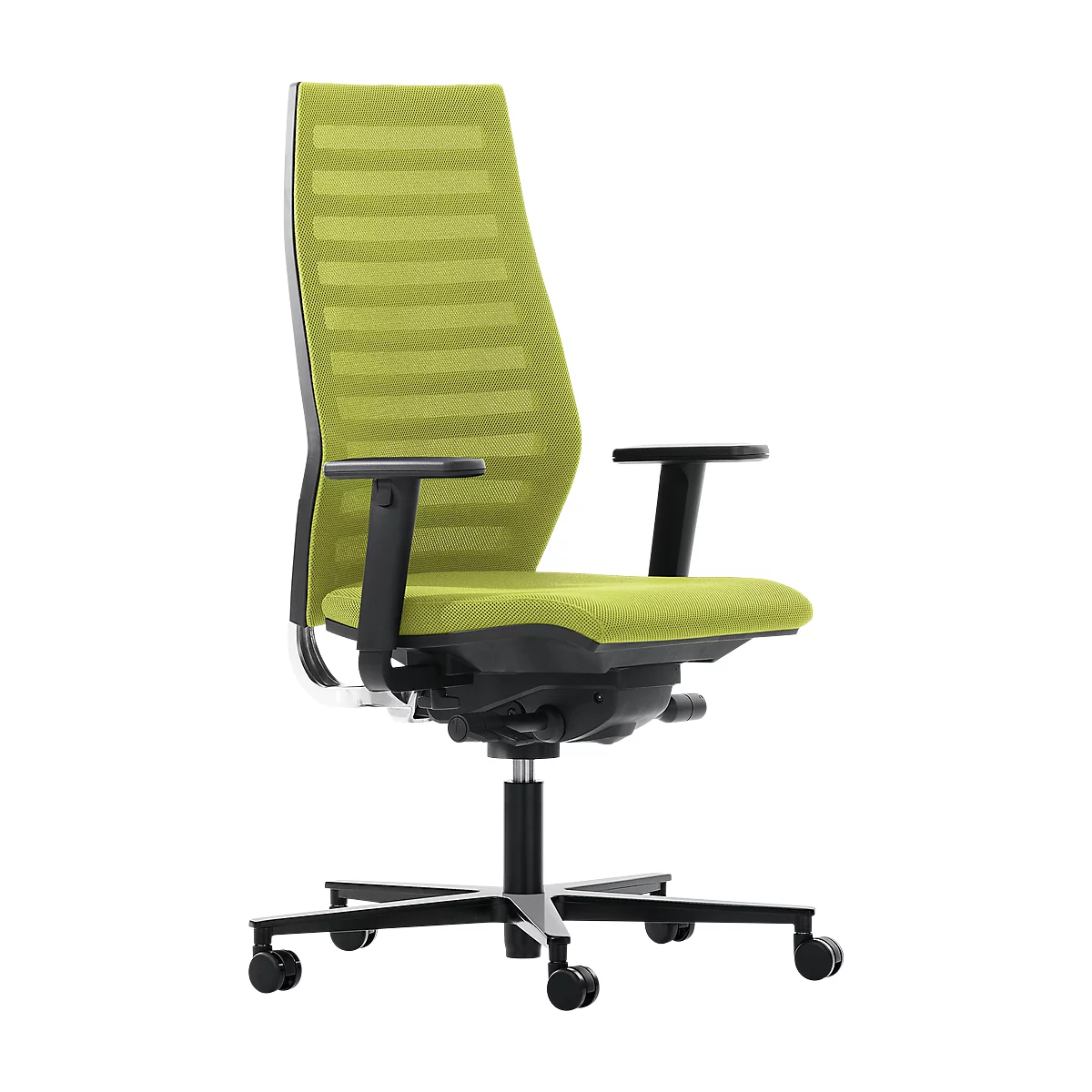 Silla de oficina R 12, con reposabrazos, armazón negro, verde