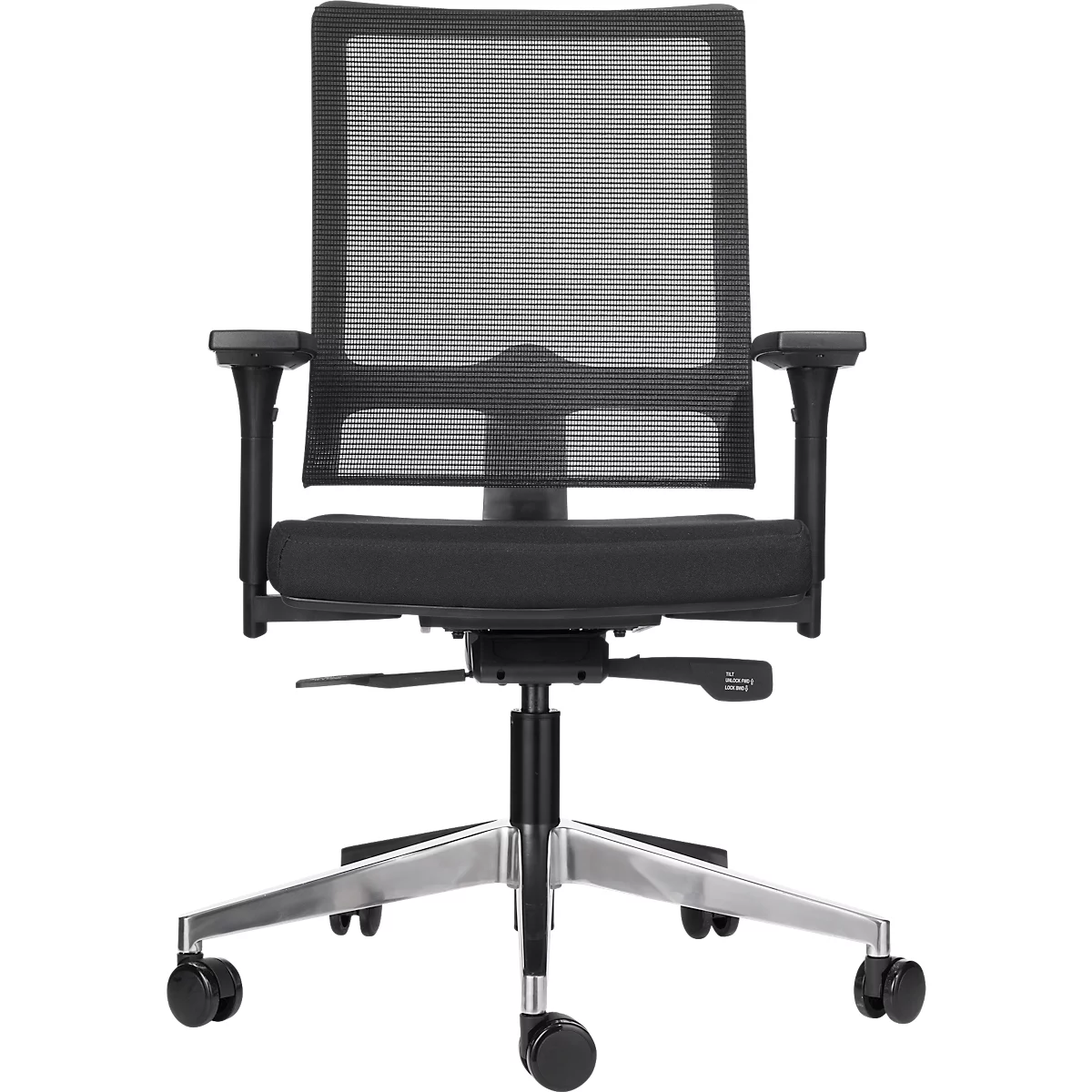 Silla de oficina Schäfer Shop Select NET MATIC, con reposabrazos, mecanismo de auto-sincronización, asiento contorneado, respaldo de malla, negro/plata