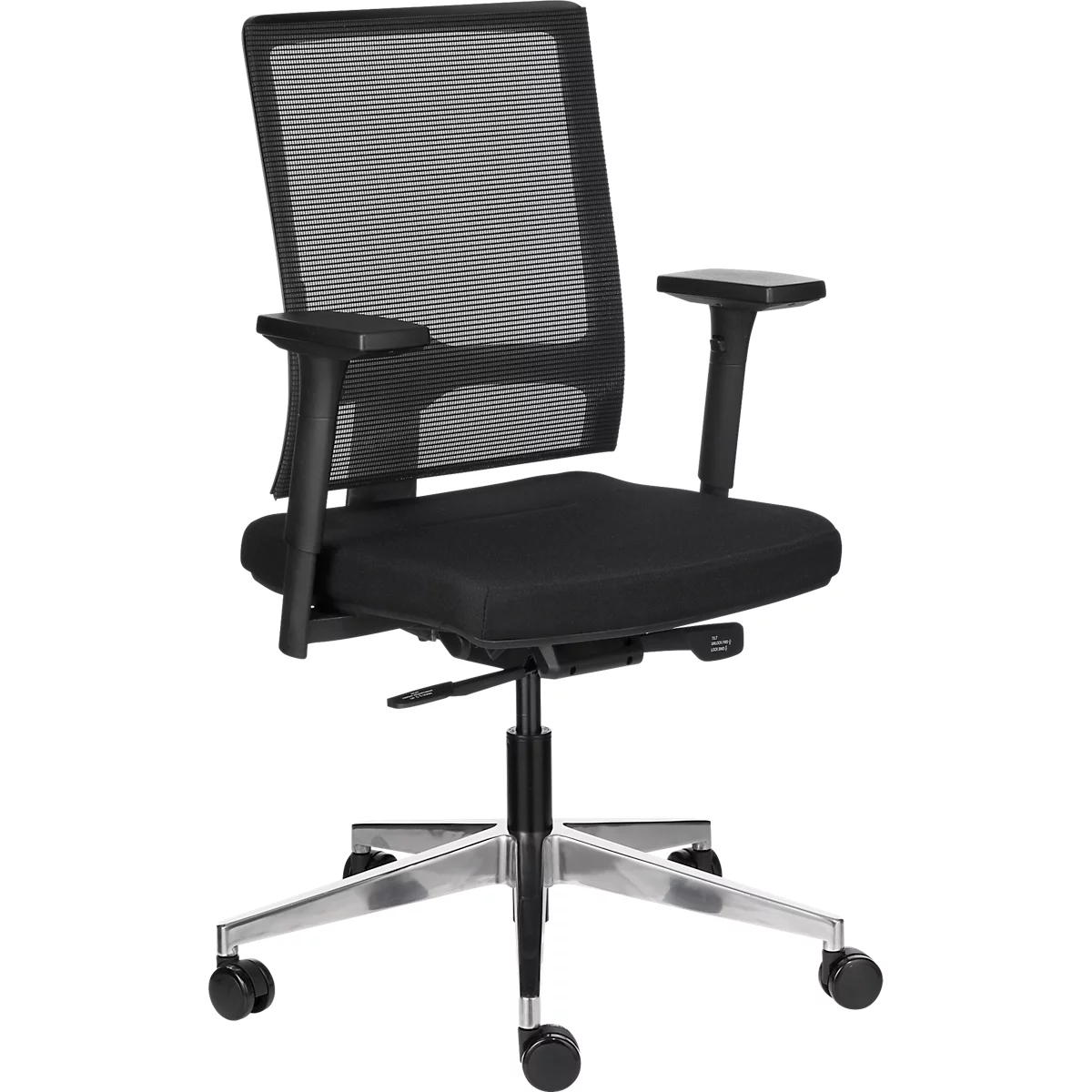 Silla de oficina Schäfer Shop Select NET MATIC, con reposabrazos, mecanismo de auto-sincronización, asiento contorneado, respaldo de malla, negro/plata