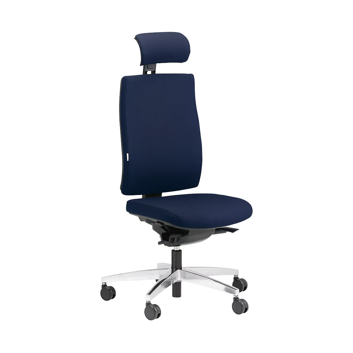 Silla de oficina Steifensand Ceto CT2450, mecanismo sincronizado, sin reposabrazos, asiento de membrana, con reposacabezas, azul oscuro