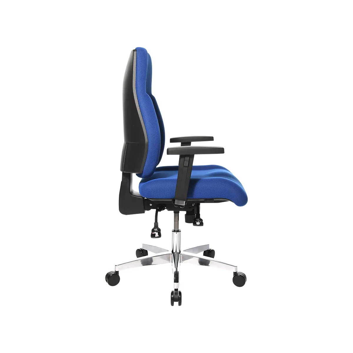 Silla de oficina Topstar FEEL GOOD, mecanismo sincronizado, sin reposabrazos, respaldo alto, asiento grande y contorneado, azul