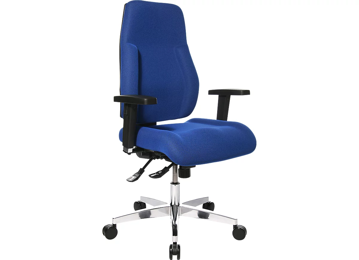 Silla de oficina Topstar FEEL GOOD, mecanismo sincronizado, sin reposabrazos, respaldo alto, asiento grande y contorneado, azul