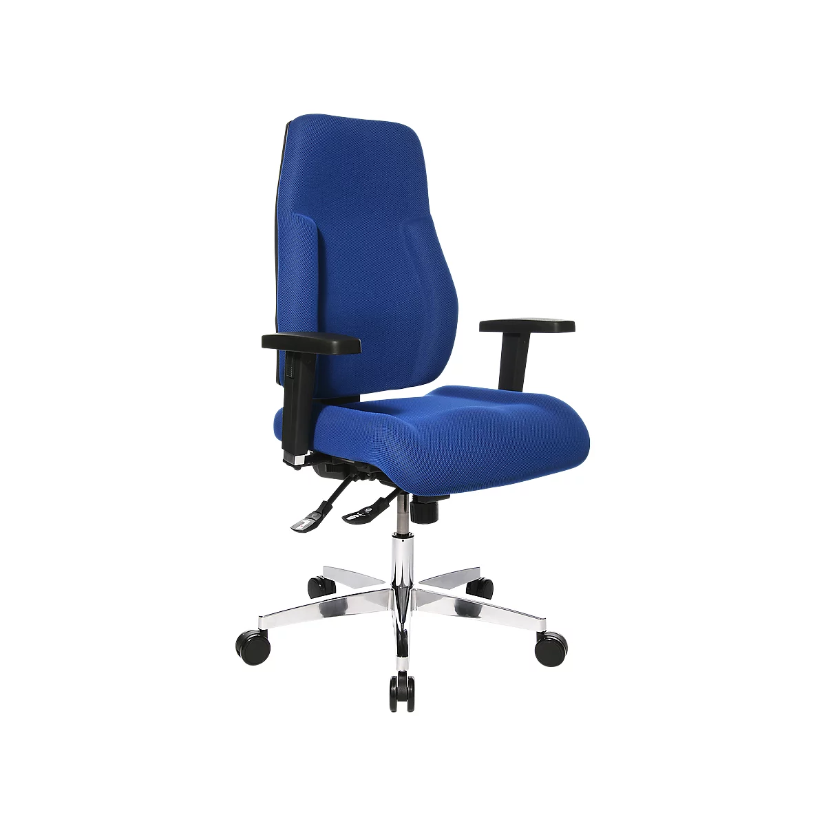 Silla de oficina Topstar FEEL GOOD, mecanismo sincronizado, sin reposabrazos, respaldo alto, asiento grande y contorneado, azul