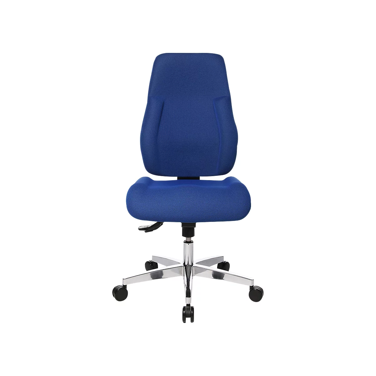 Silla de oficina Topstar FEEL GOOD, mecanismo sincronizado, sin reposabrazos, respaldo alto, asiento grande y contorneado, azul