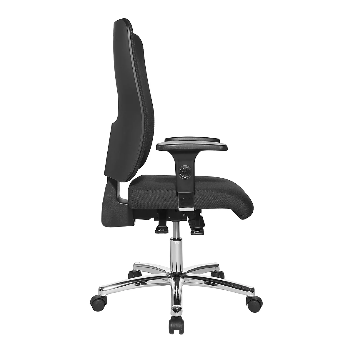 Silla de oficina Topstar OPEN X, mecanismo sincronizado, sin reposabrazos, respaldo de malla, asiento contorneado con rodillera, altura del asiento ajustable,