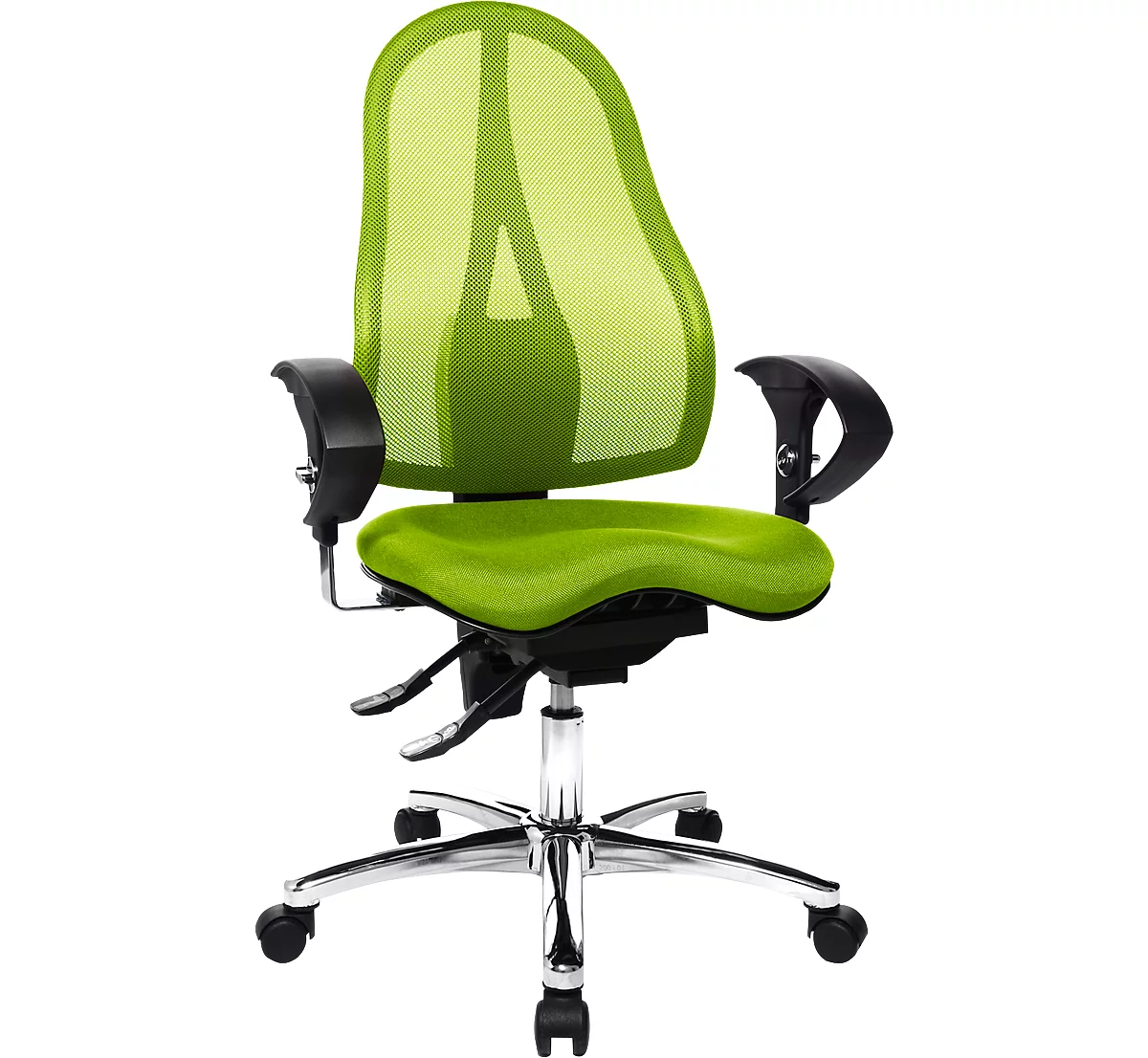 Silla de oficina Topstar SITNESS 15, contacto permanente, con apoyabrazos, respaldo de malla, asiento ortopédico Fitness verde