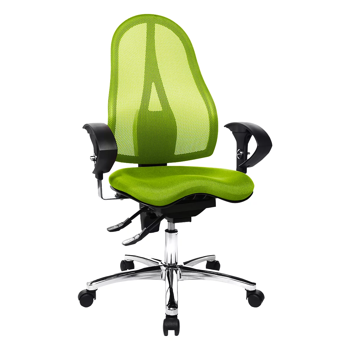 Silla de oficina Topstar SITNESS 15, contacto permanente, con apoyabrazos, respaldo de malla, asiento ortopédico Fitness verde