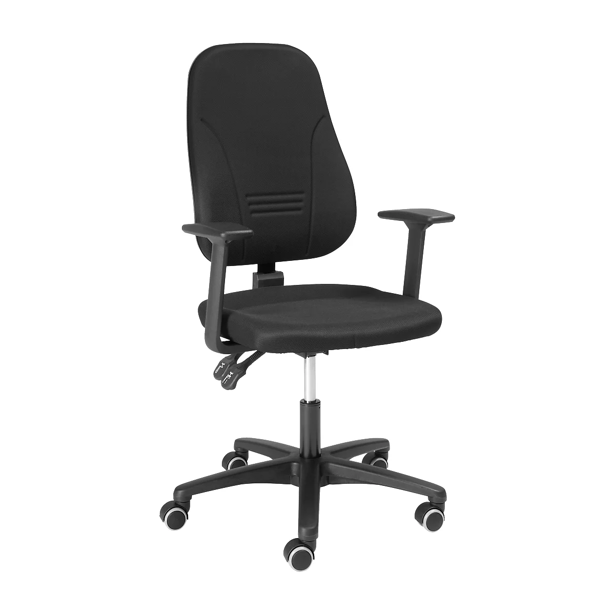 Silla de oficina YOUNICO plus 3 Prosedia, con reposabrazos, contacto permanente, asiento curvo, respaldo 3D, negro/negro 