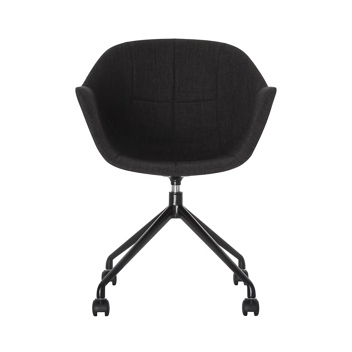 Silla de reunión GANT, ancho 620 x fondo 575 x alto 850 mm, giratoria 360°, ruedas, tapizada, polipropileno y acero lacado, antiestático/negro, juego de 2